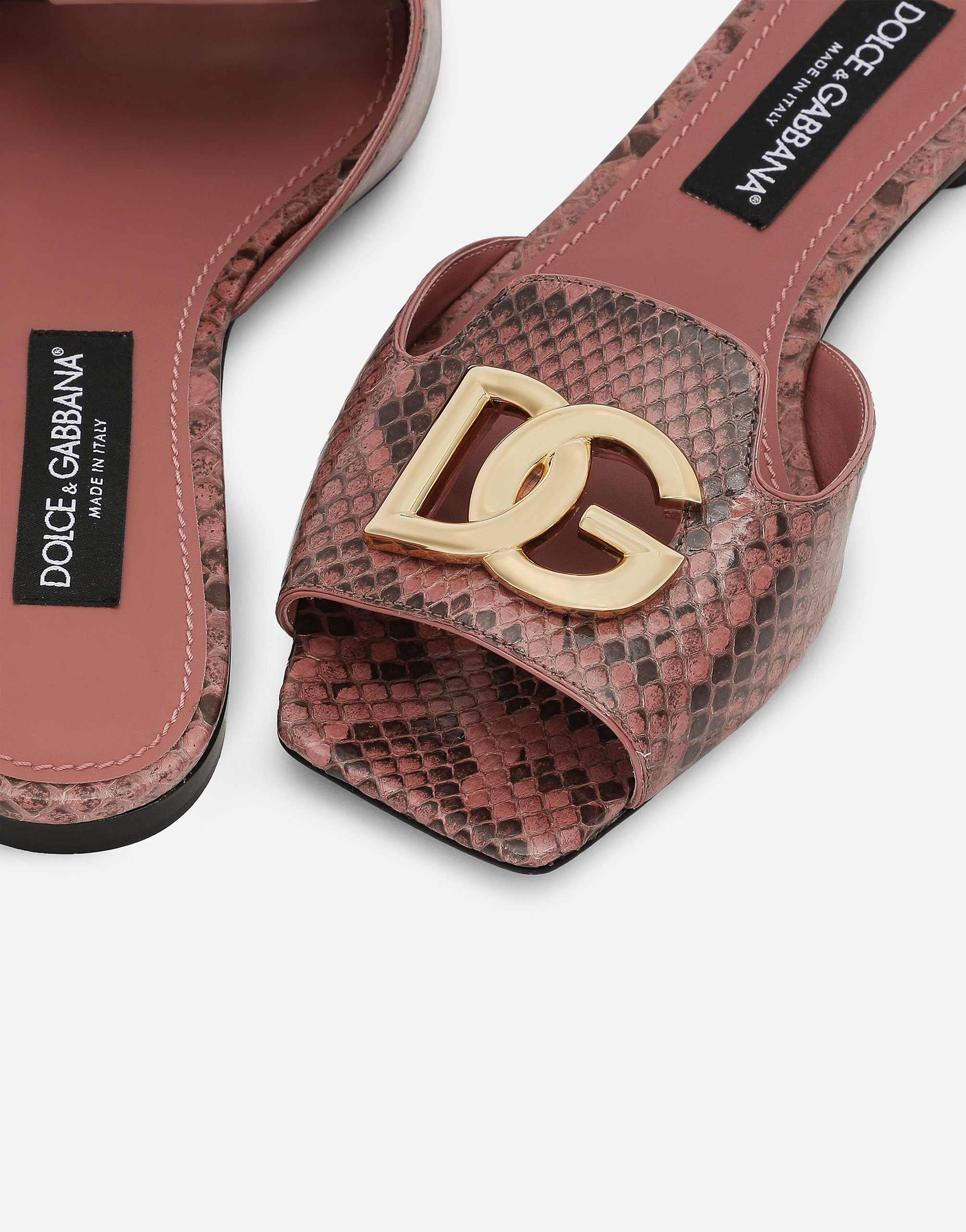 Dolce & Gabbana Python Skin Sliders In Pink