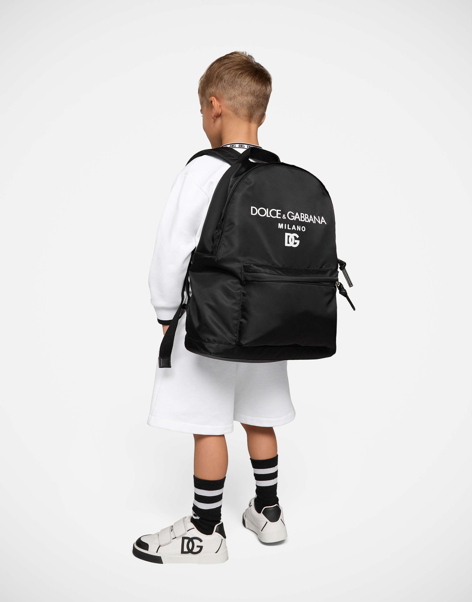 Shop Dolce & Gabbana Nylon Backpack With Dolce&gabbana Milano Print In Black