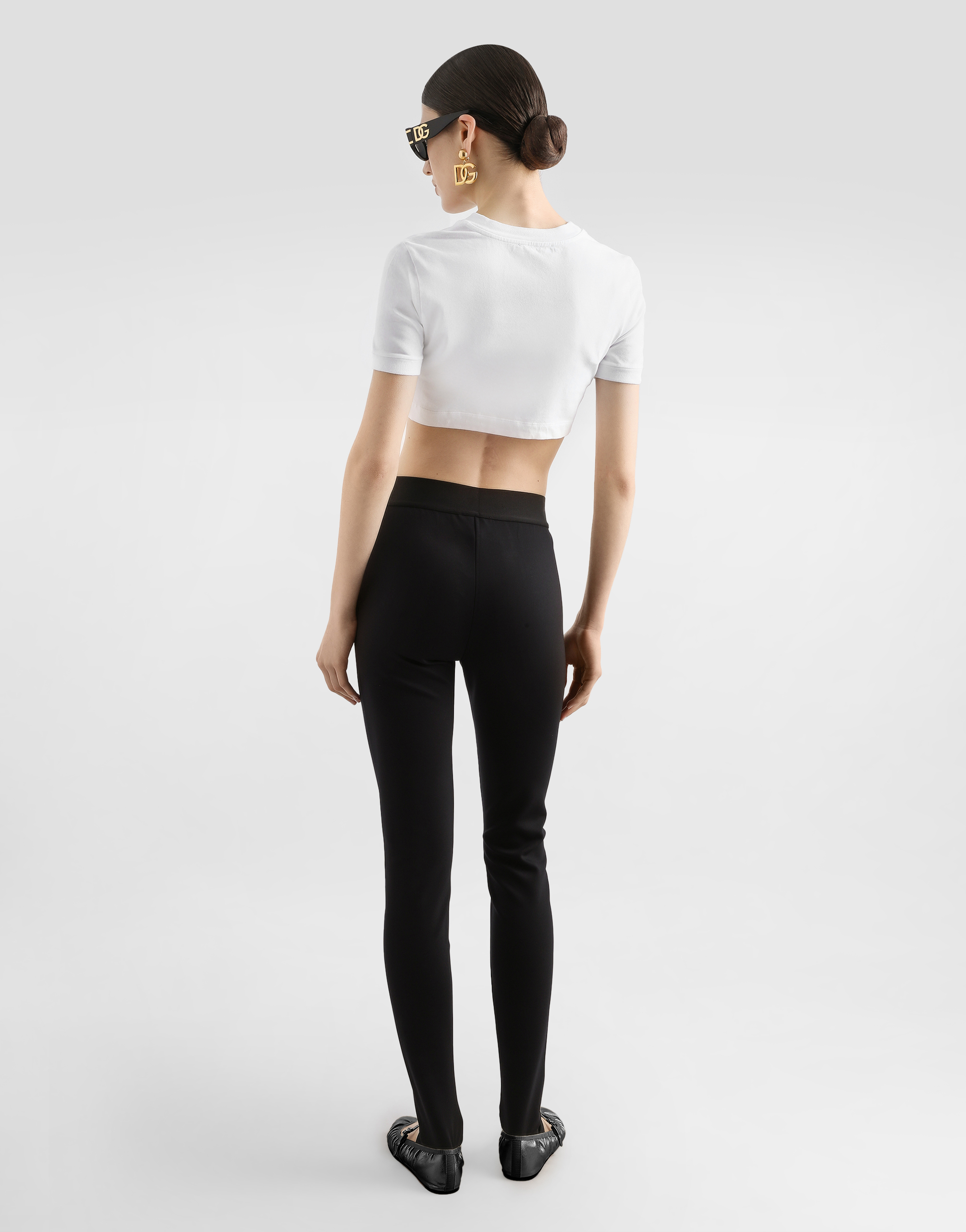  Dolce & Gabbana Dolce & Gabbana Technical Jersey Leggings With Branded Elastic - Woman Pants And Shorts Black Fabric 46 