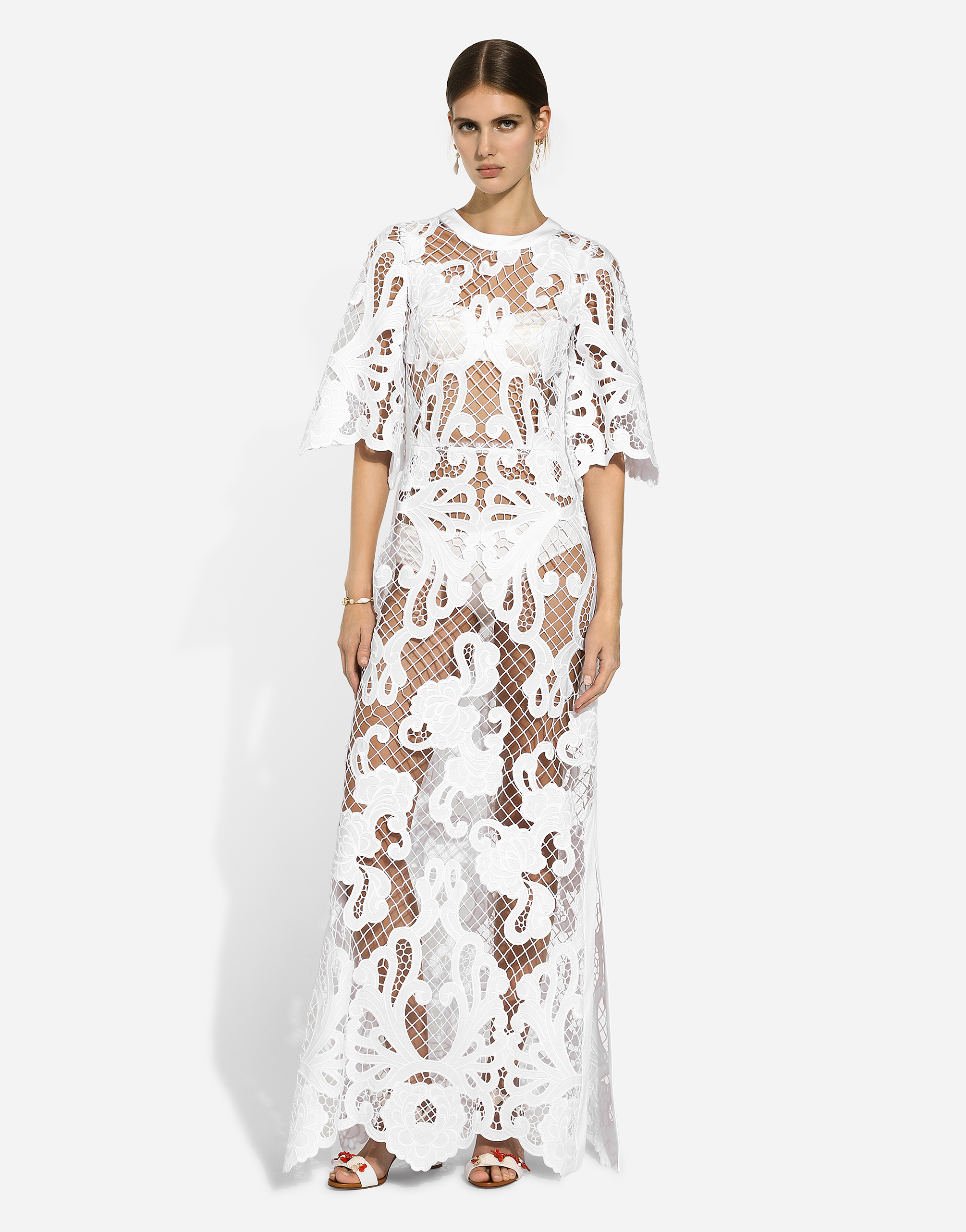 Long dress with openwork embroidery