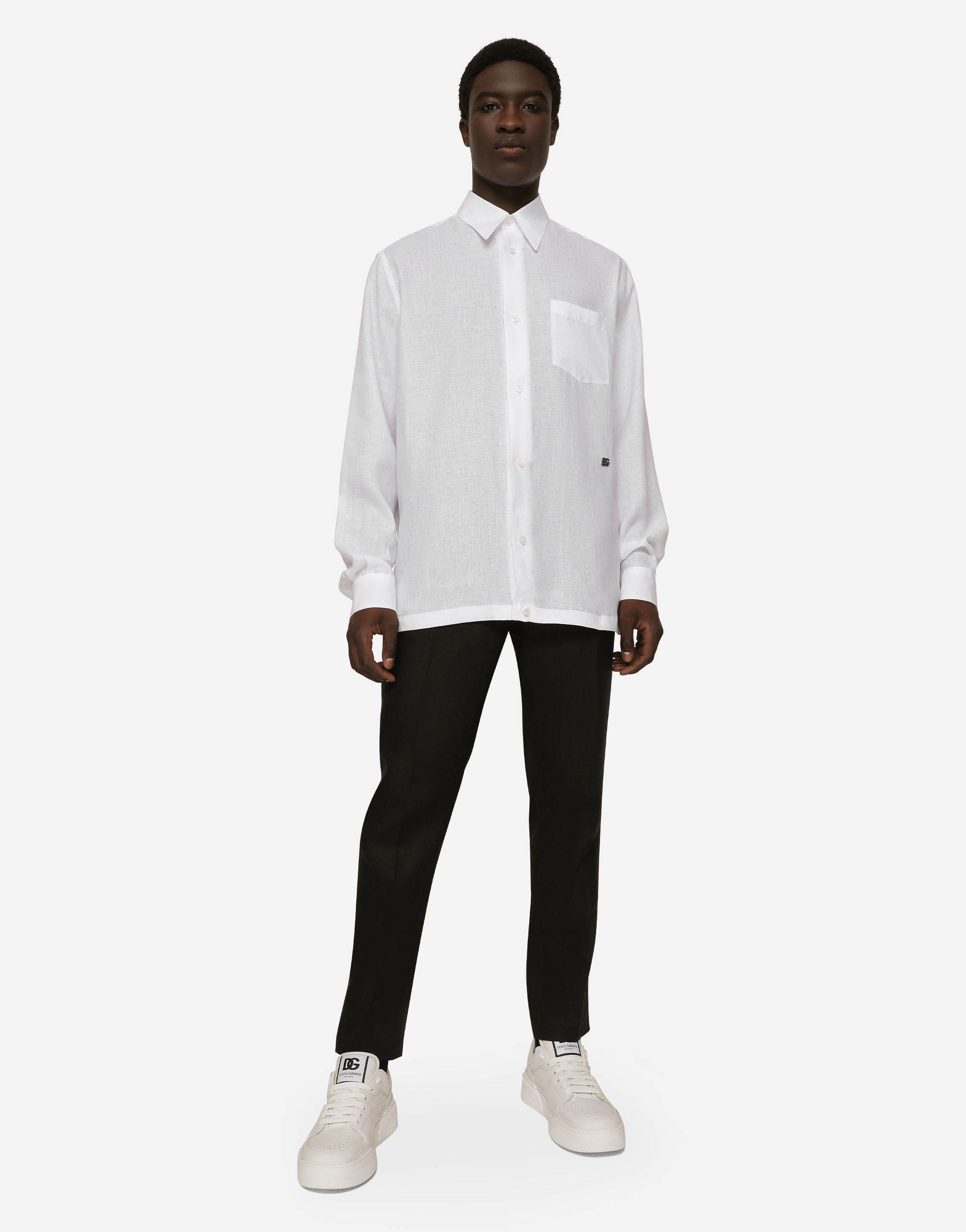 Linen pants with logo label
