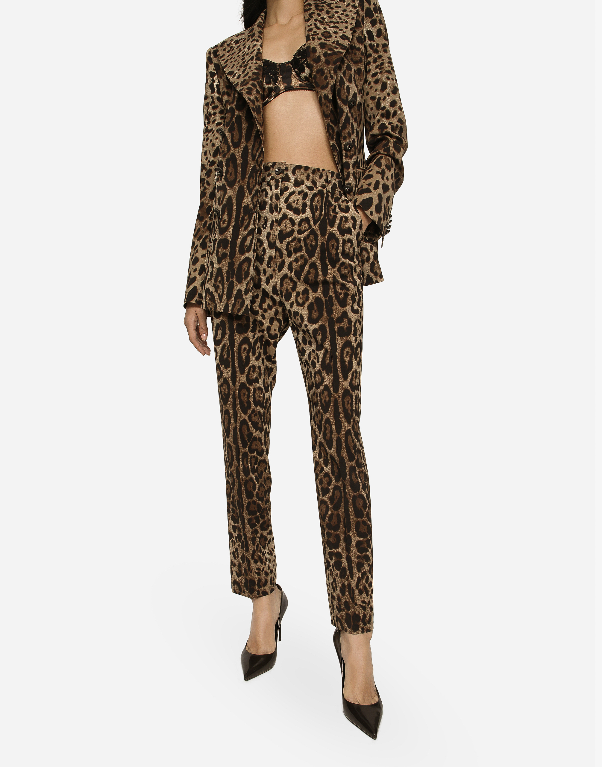 DOLCE & GABBANA HIGH-WAISTED PANTS IN LEOPARD-PRINT WOOL