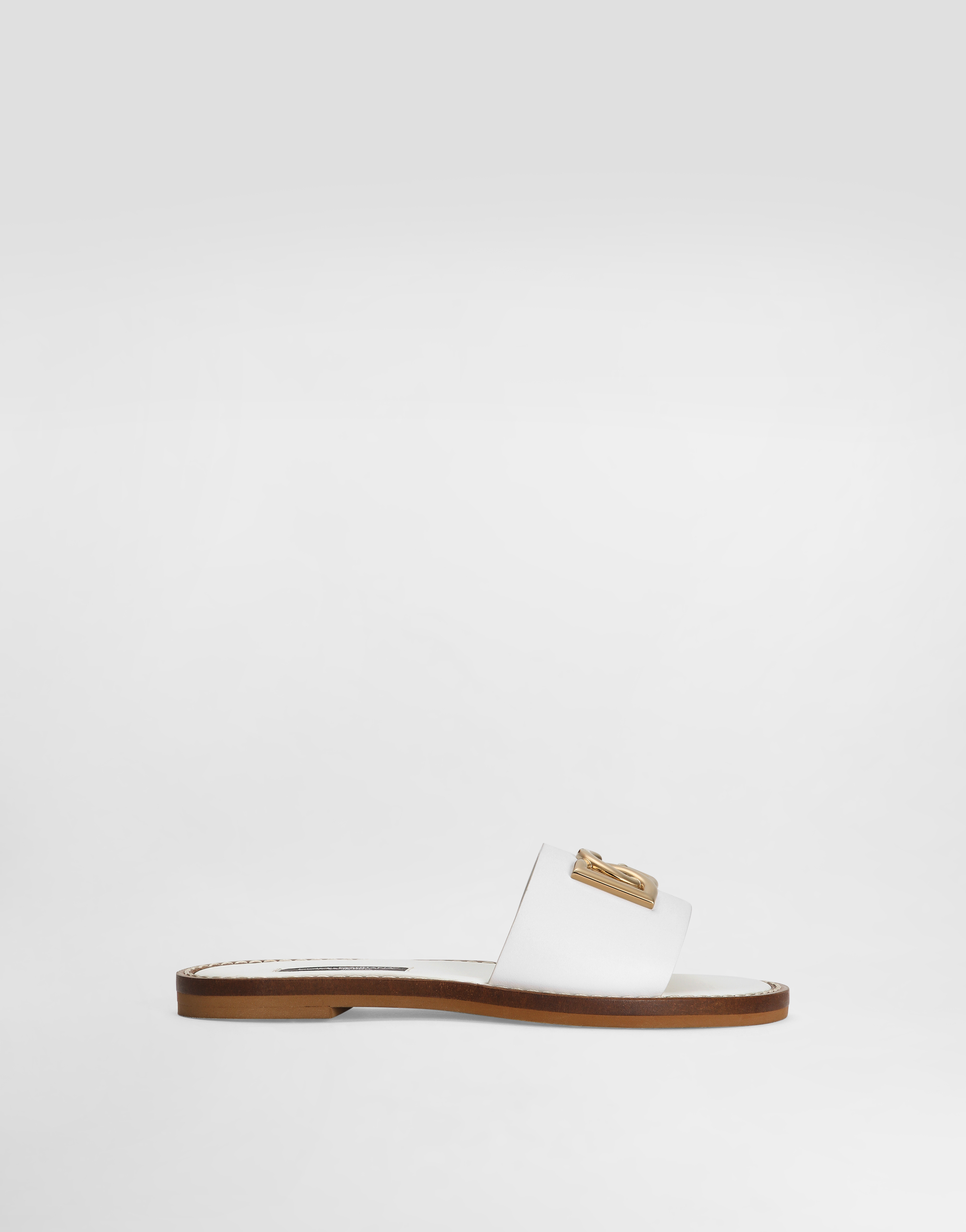 Dolce & Gabbana Calfskin Sliders With Dg Logo In White
