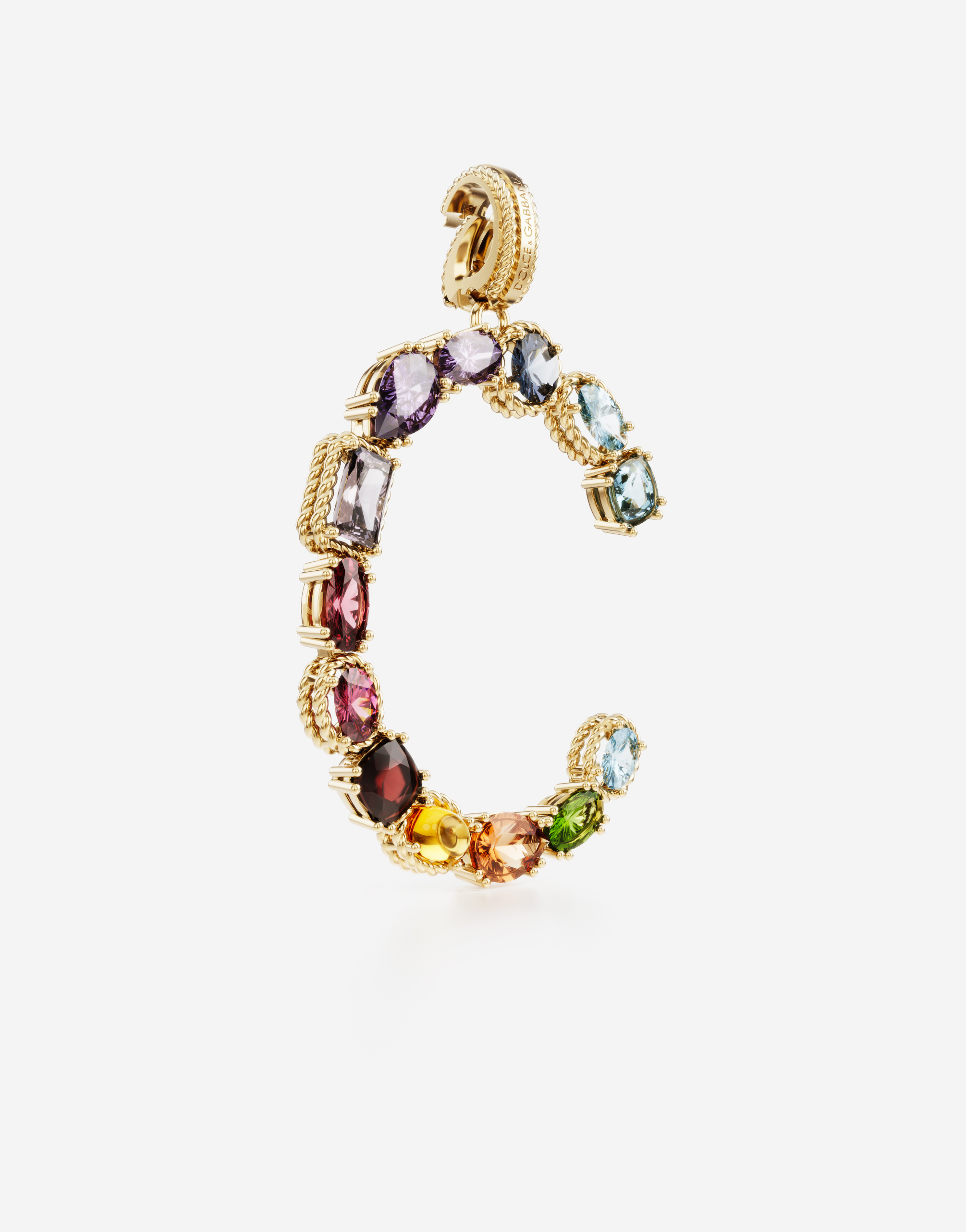 Shop Dolce & Gabbana Rainbow Alphabet C 18 Kt Yellow Gold Charm With Multicolor Fine Gems