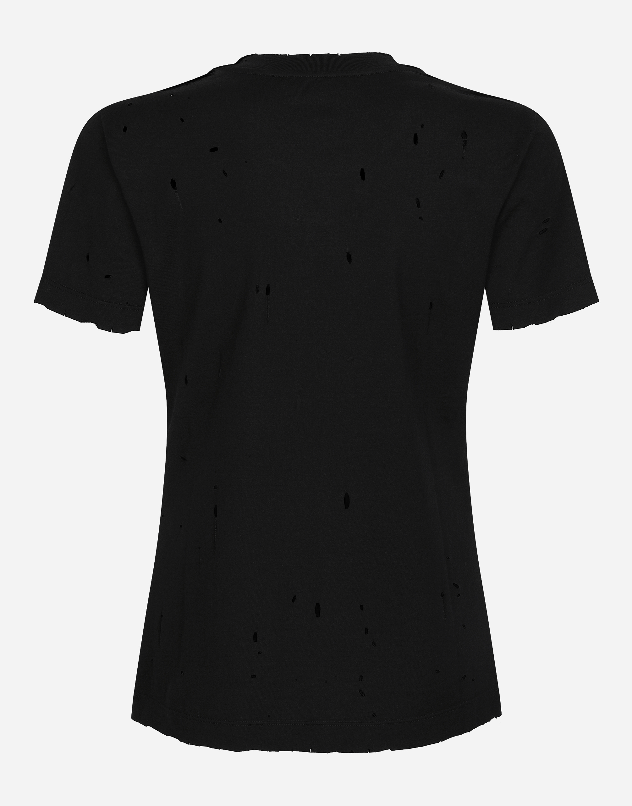 Shop Dolce & Gabbana Jersey T-shirt With Rips And Dolce&gabbana Tag In Black