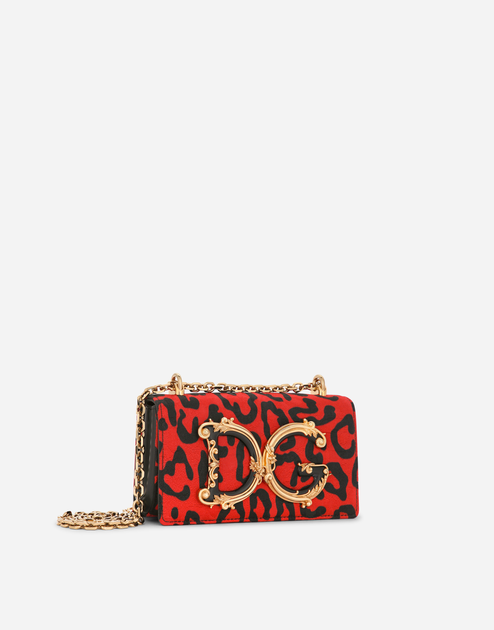 DOLCE & GABBANA LEOPARD-PRINT BROCADE DG GIRLS PHONE BAG