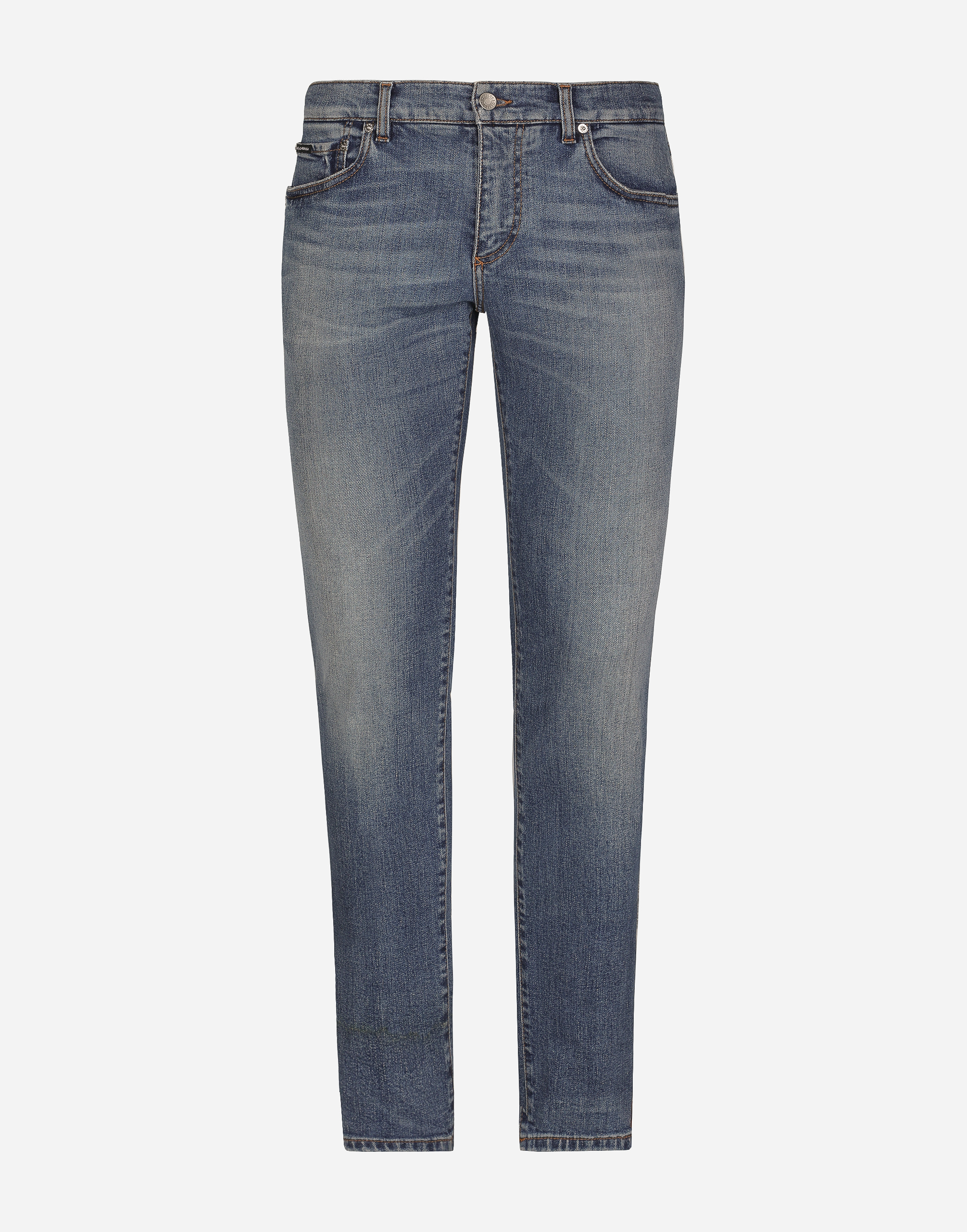 Dolce & Gabbana Washed Skinny Stretch Jeans With Whiskering In Multicolor