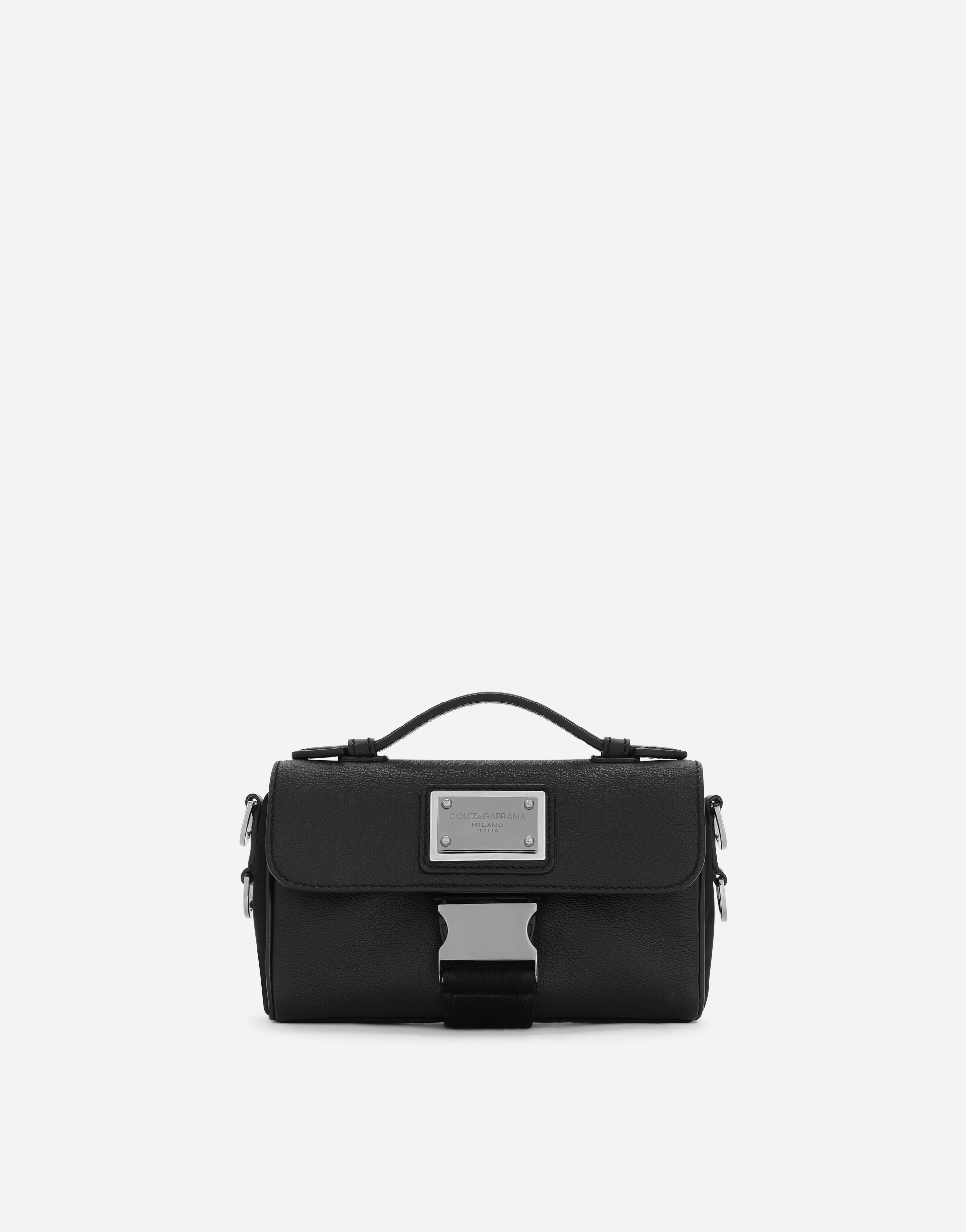 Dolce & Gabbana Grainy Calfskin And Nylon Crossbody Bag - Man Crossbody Bags Black Fabric Onesize
