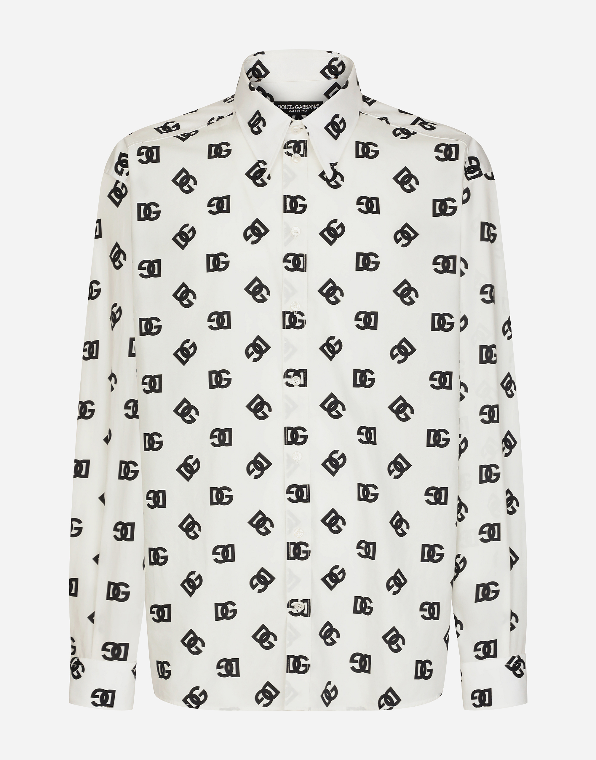 Dolce & Gabbana Male Oversize Cotton Shirt With Dg Monogram Print - Man Shirts Multicolor Size 39 - Image 1