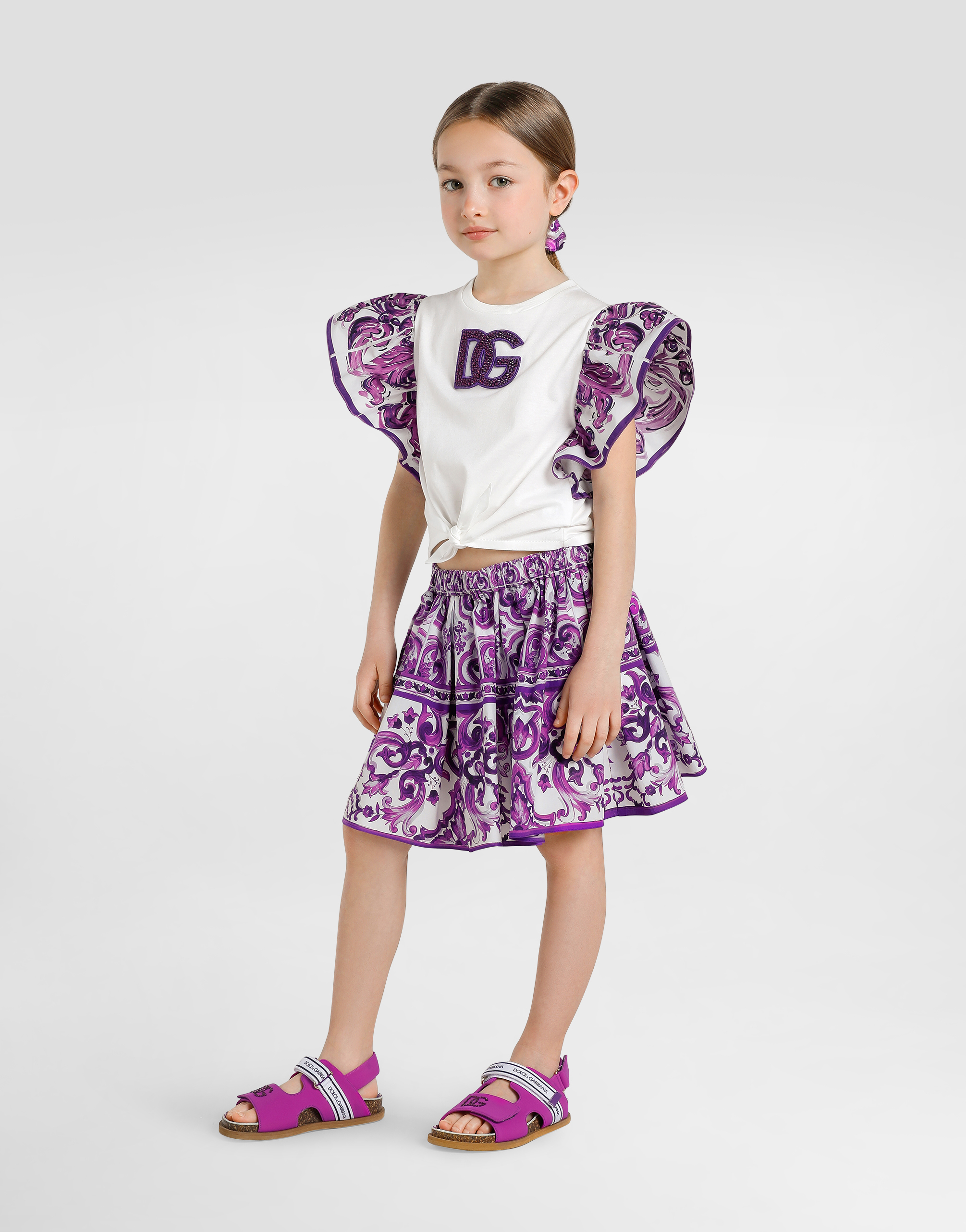 Majolica-print short-sleeved poplin t-shirt