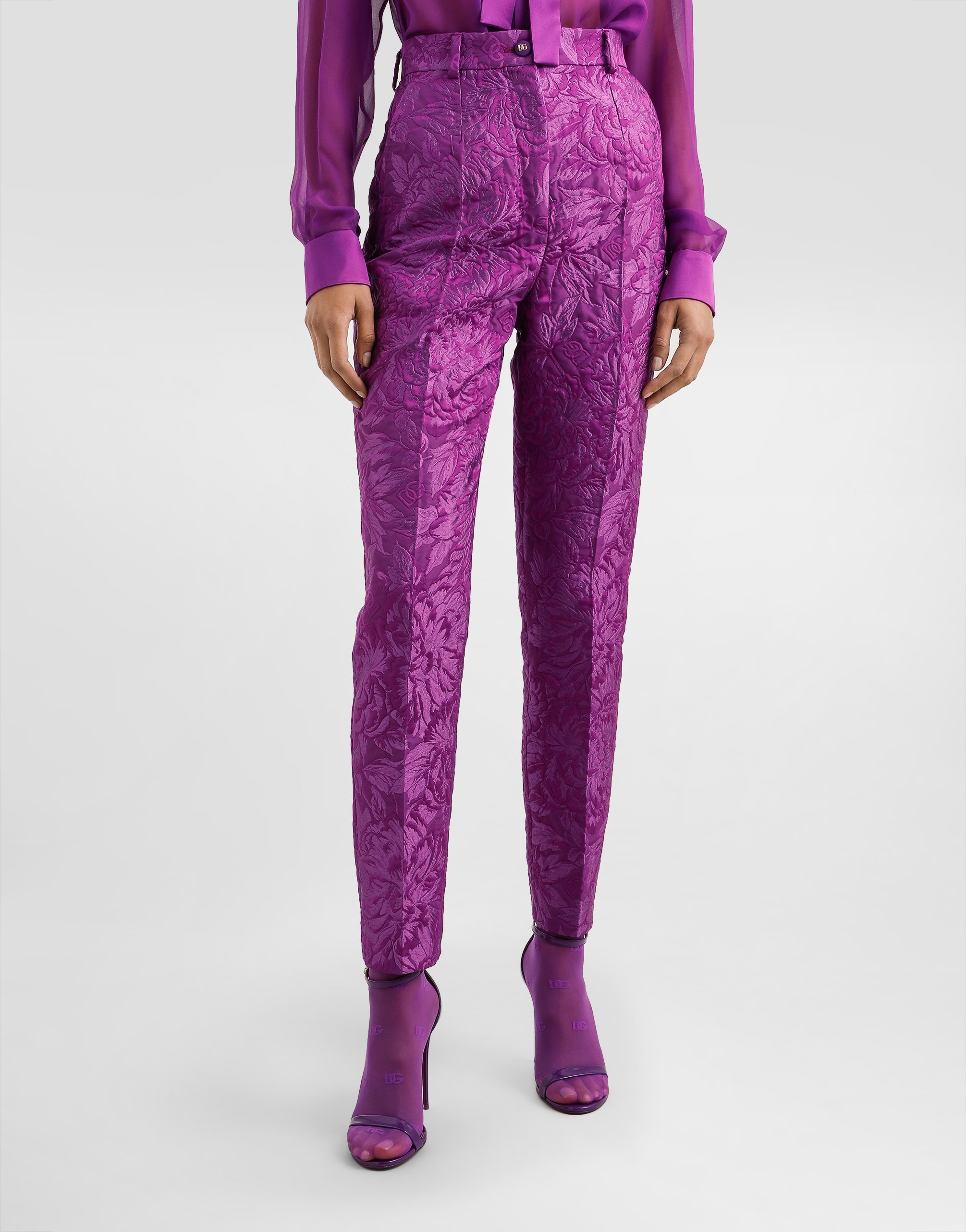 Dolce & Gabbana Peony-motif Brocade Trousers In Purple
