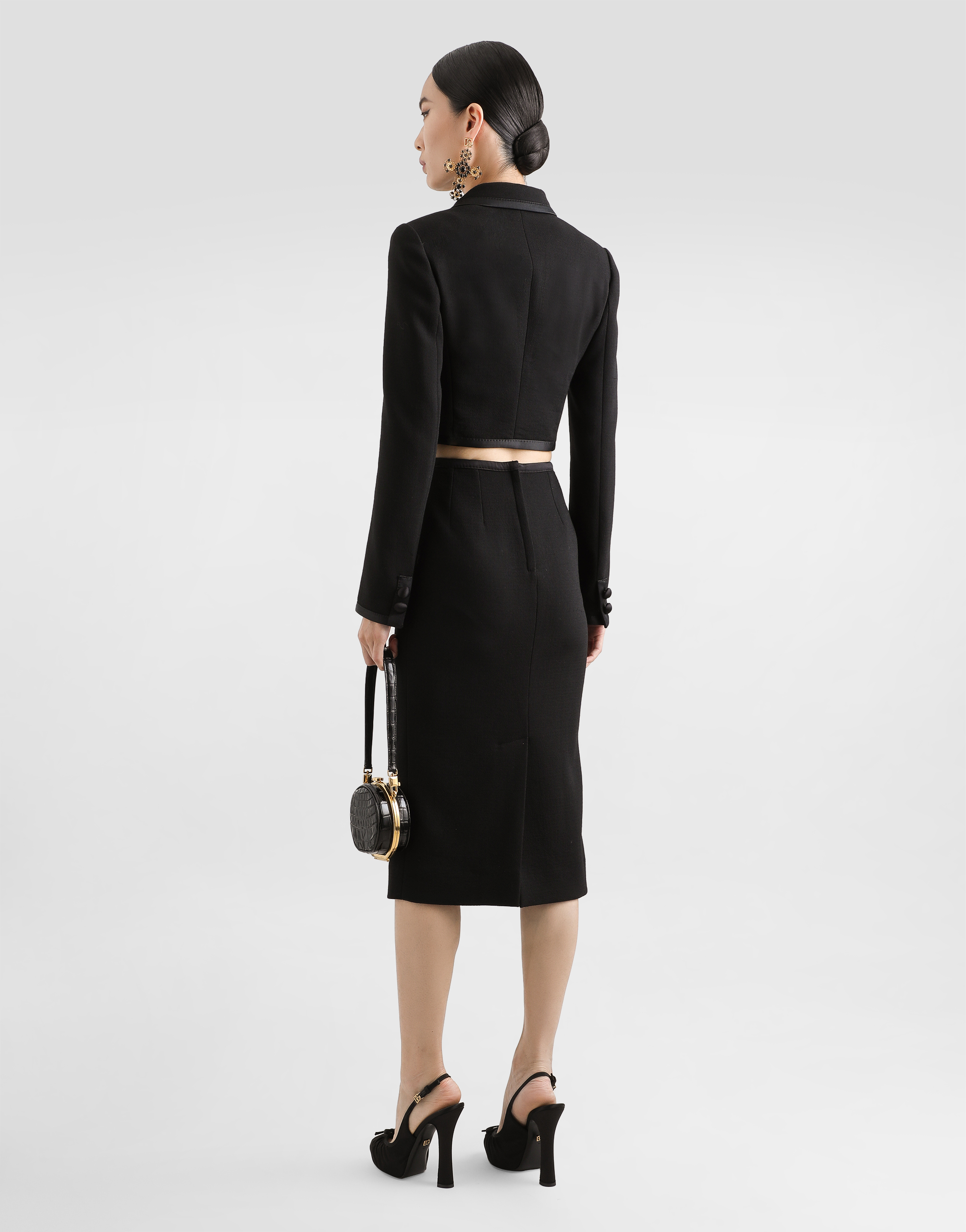 Dolce & Gabbana Short Double-breasted Wool Crepe Jacket In Black
