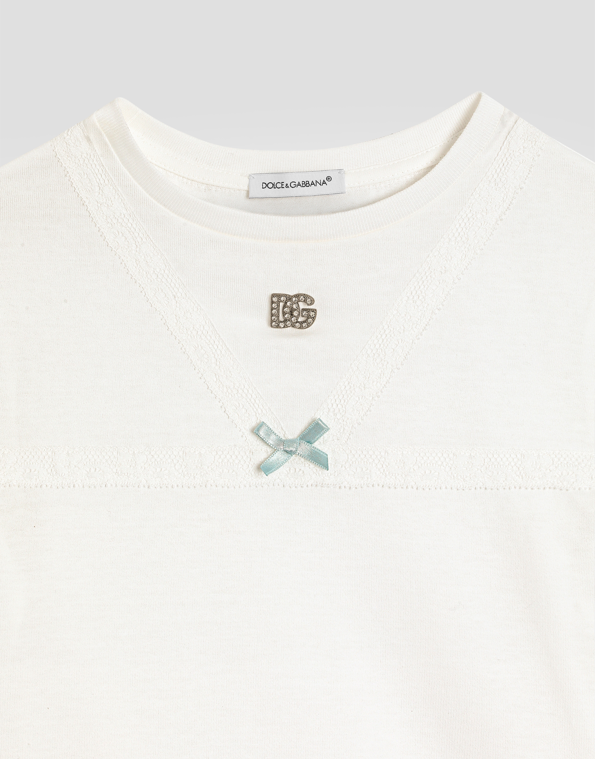 Dolce & Gabbana Jersey T-shirt With Metallic Dg Logo With Rhinestones - Frau T-shirts Und Sweatshirts Wei� 3 Years 