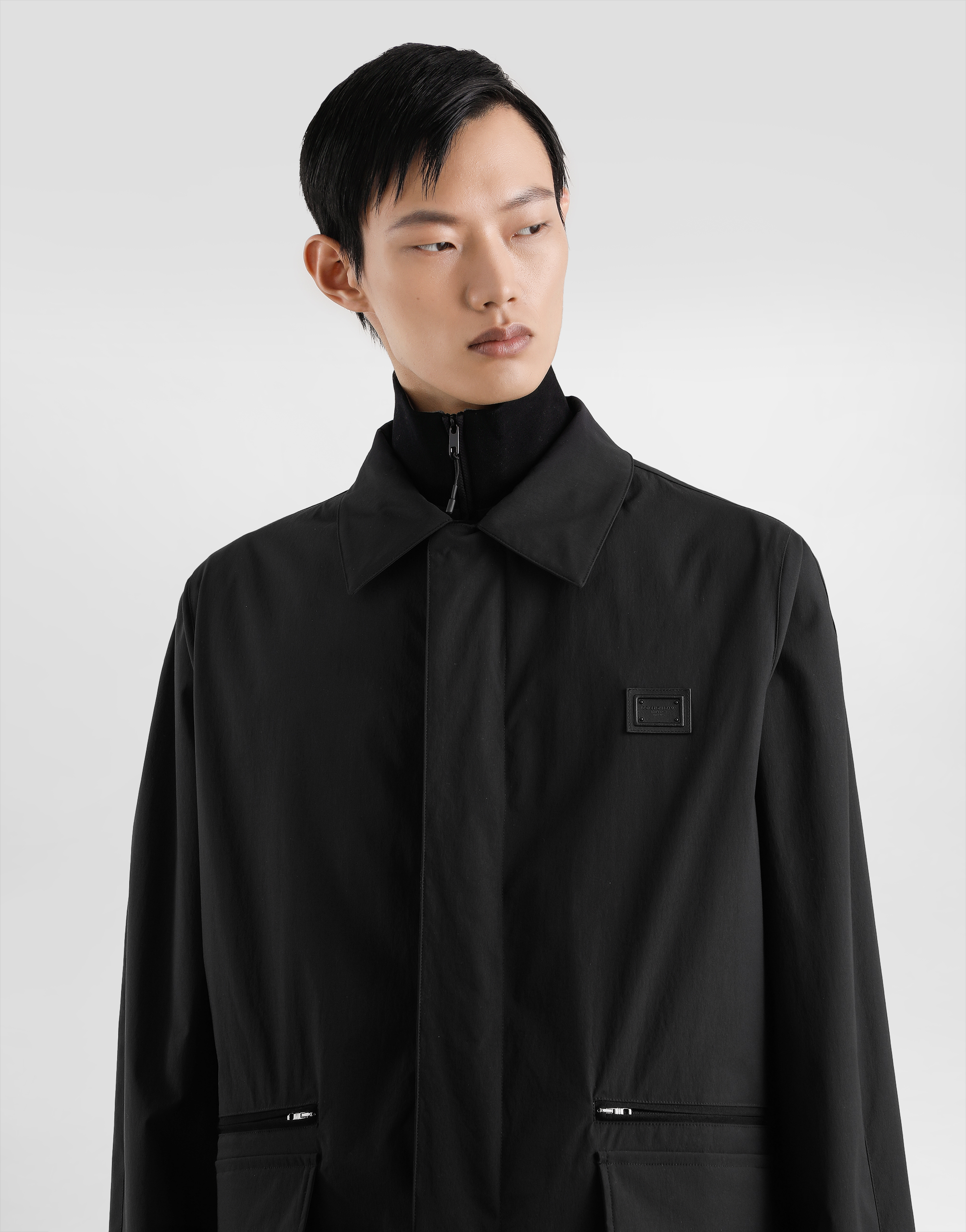 Nylon canvas single-breasted trench
