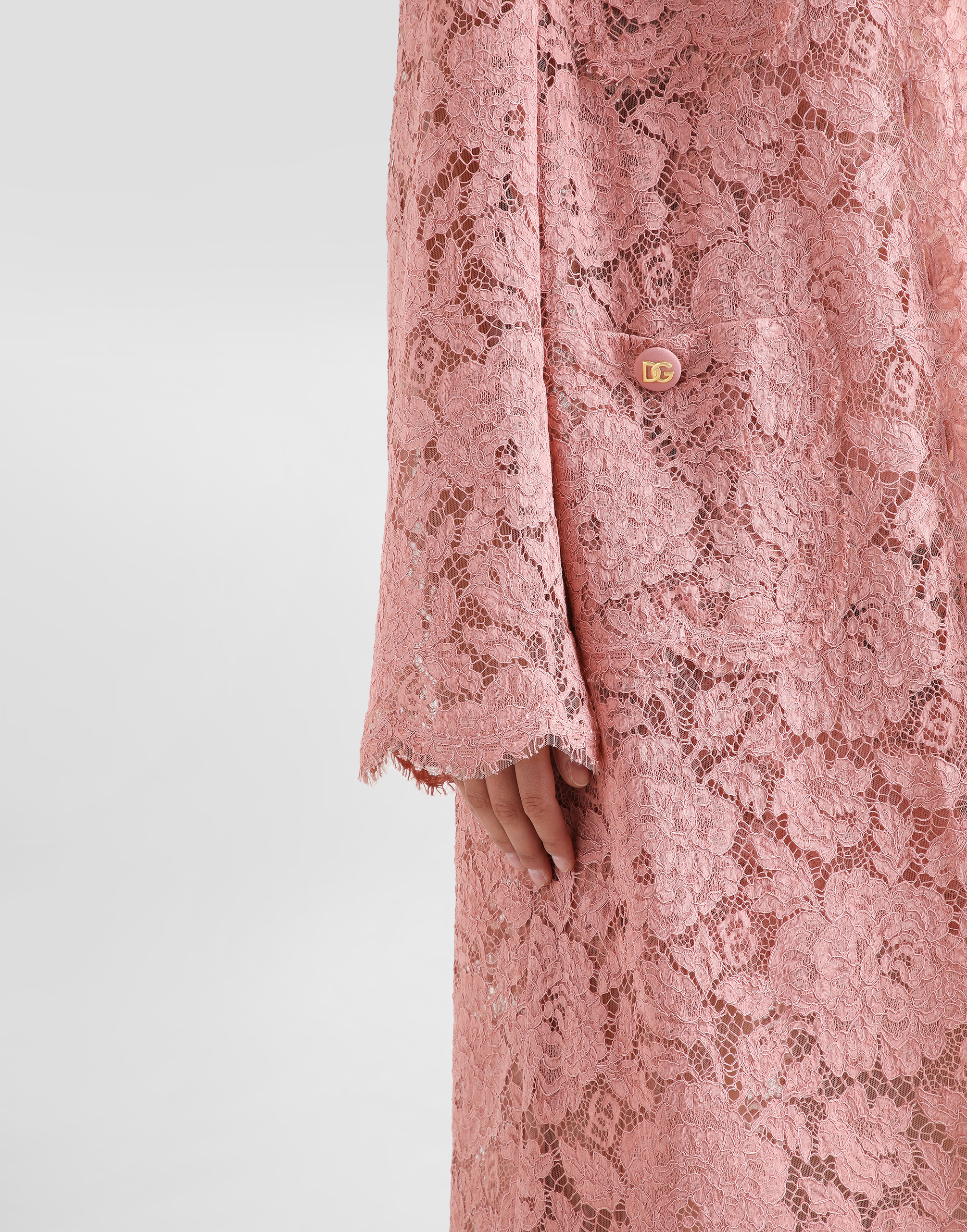 Dolce & Gabbana Collarless Lace Floral Patch Pockets Coat