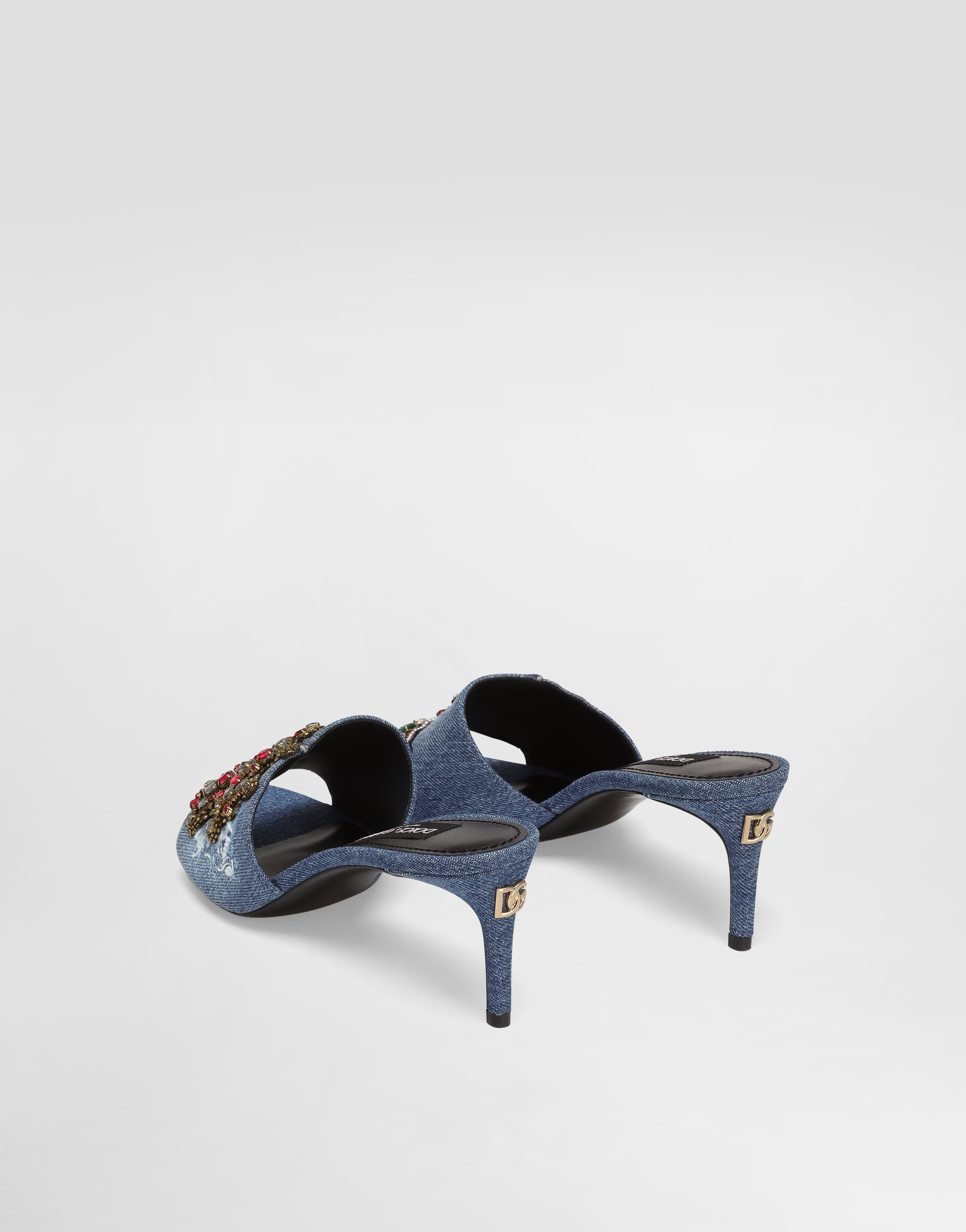 Dolce & Gabbana Denim Sandals With Patches And Embroidery In Multi