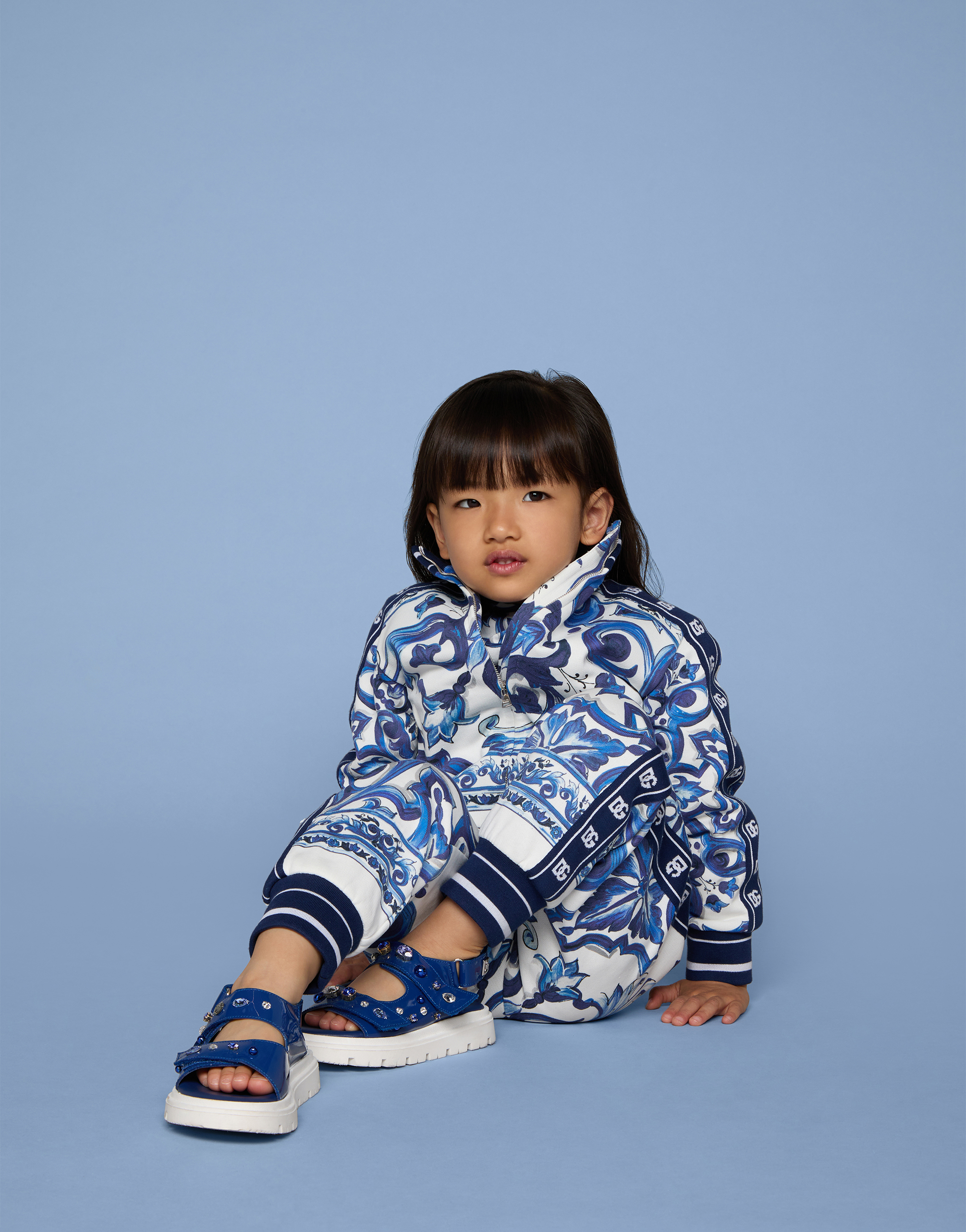 Dolce & Gabbana Zip-up Jersey Sweatshirt With Majolica Print In Multicolor