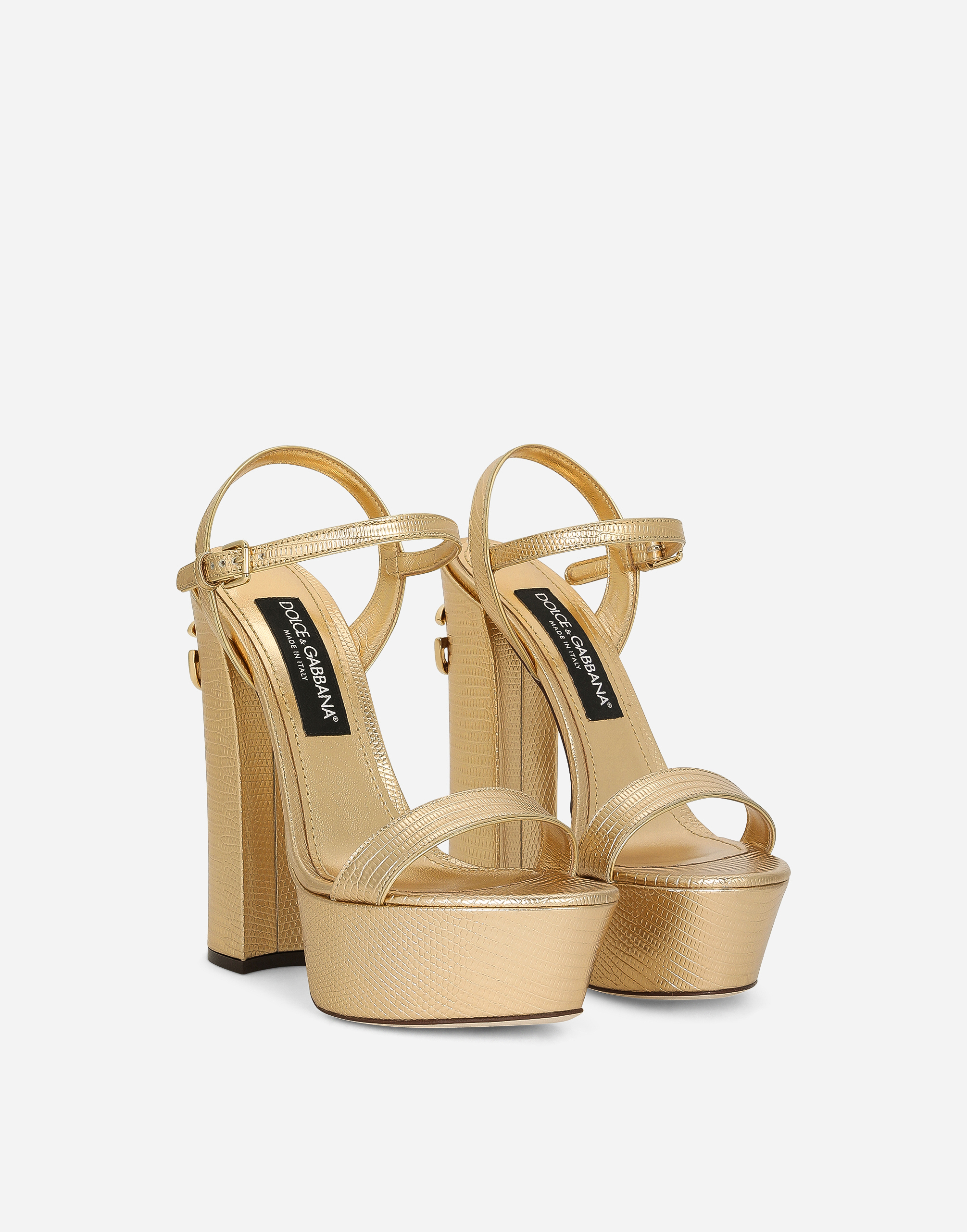 DOLCE & GABBANA FOILED CALFSKIN PLATFORM SANDALS