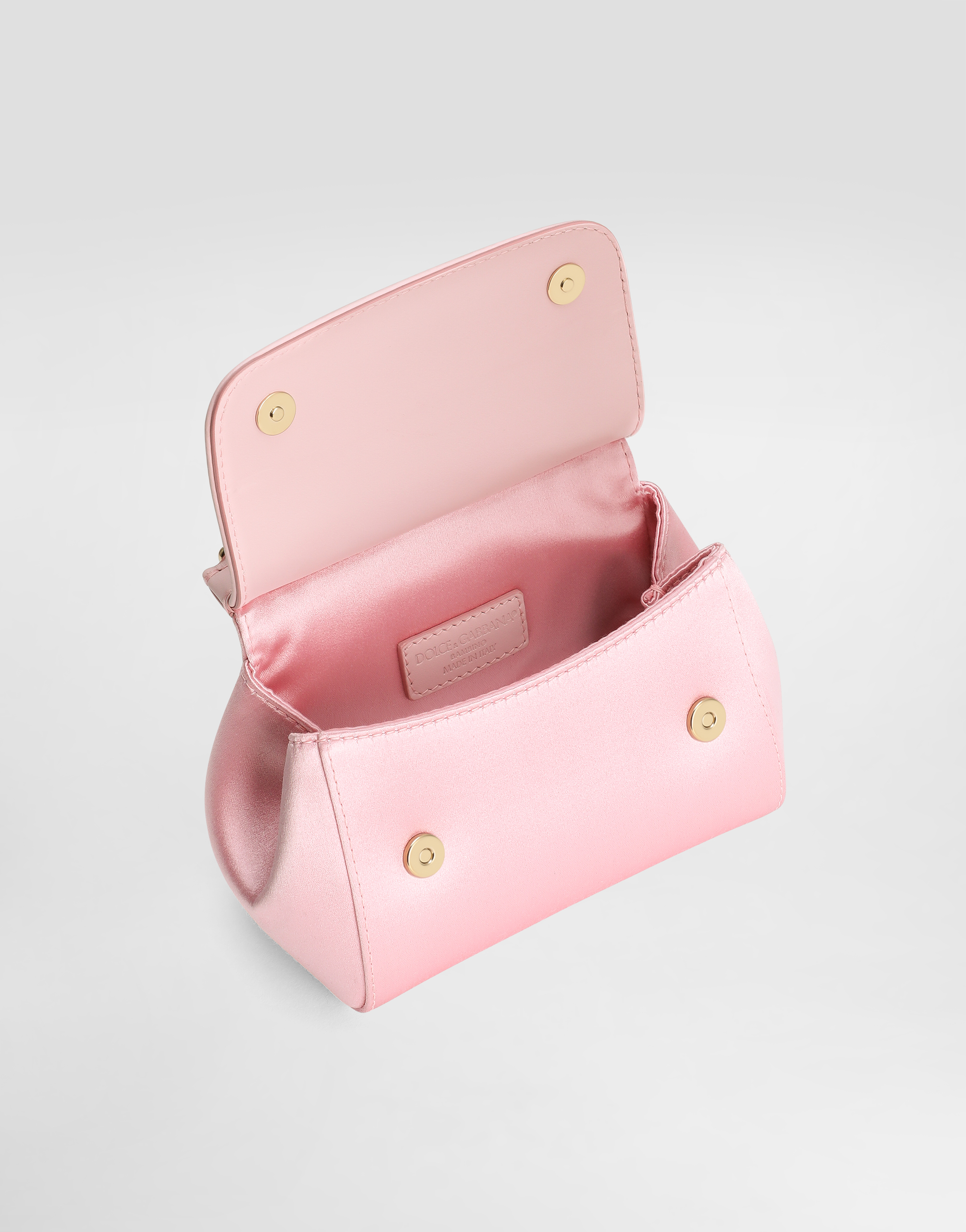 Dolce & Gabbana Satin Sicily Crossbody Bag With Ombré-effect Fusible Rhinestones In Pink