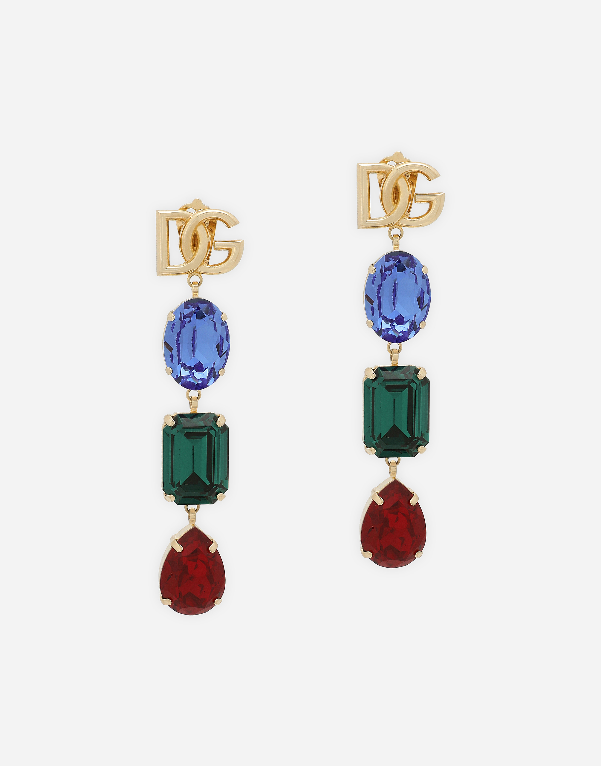 Shop Dolce & Gabbana Long Earrings With Dg Logo And Multi-colored Rhinestones In Multicolor