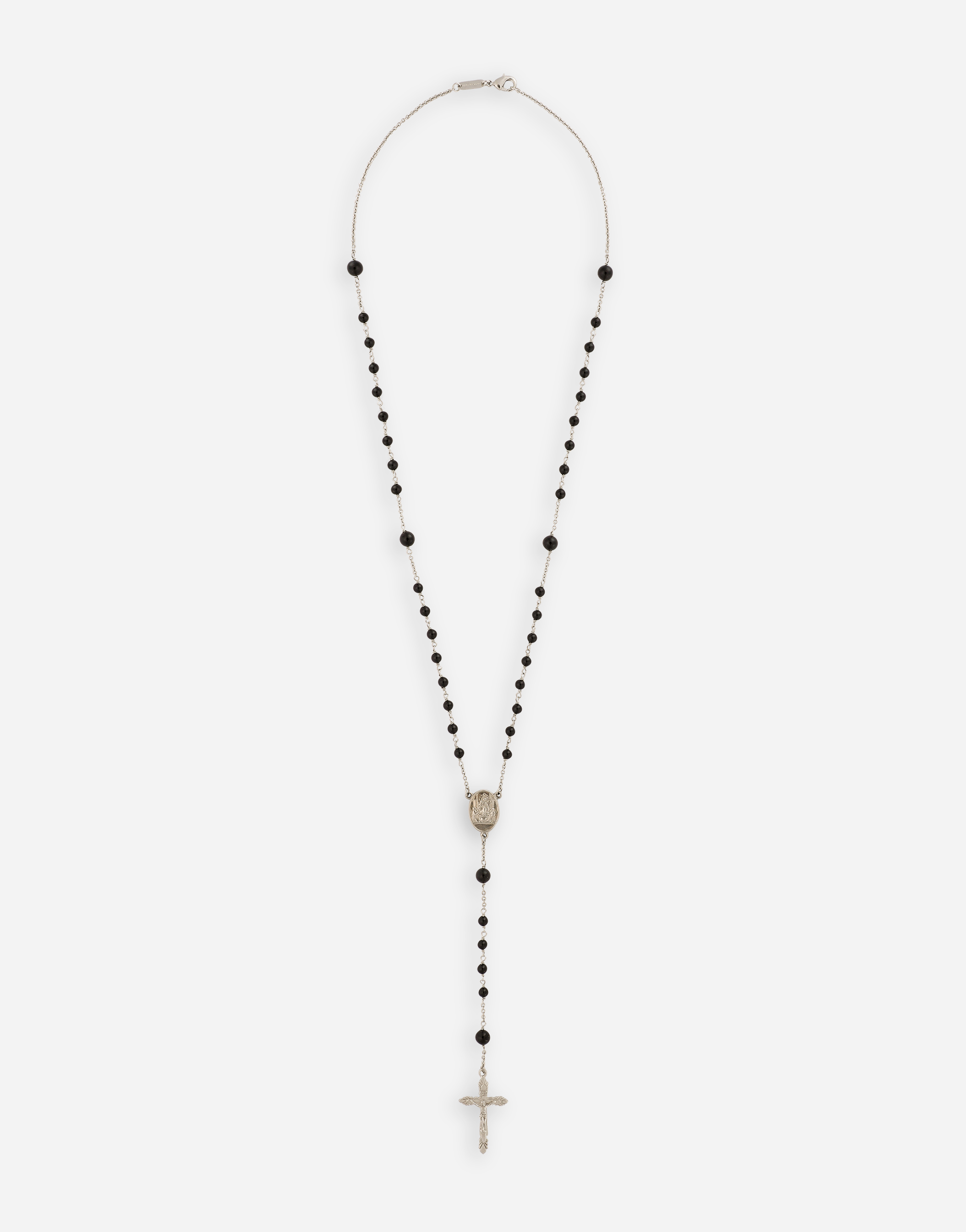 Shop Dolce & Gabbana Rosary Necklace With Natural Gemstones In Silver