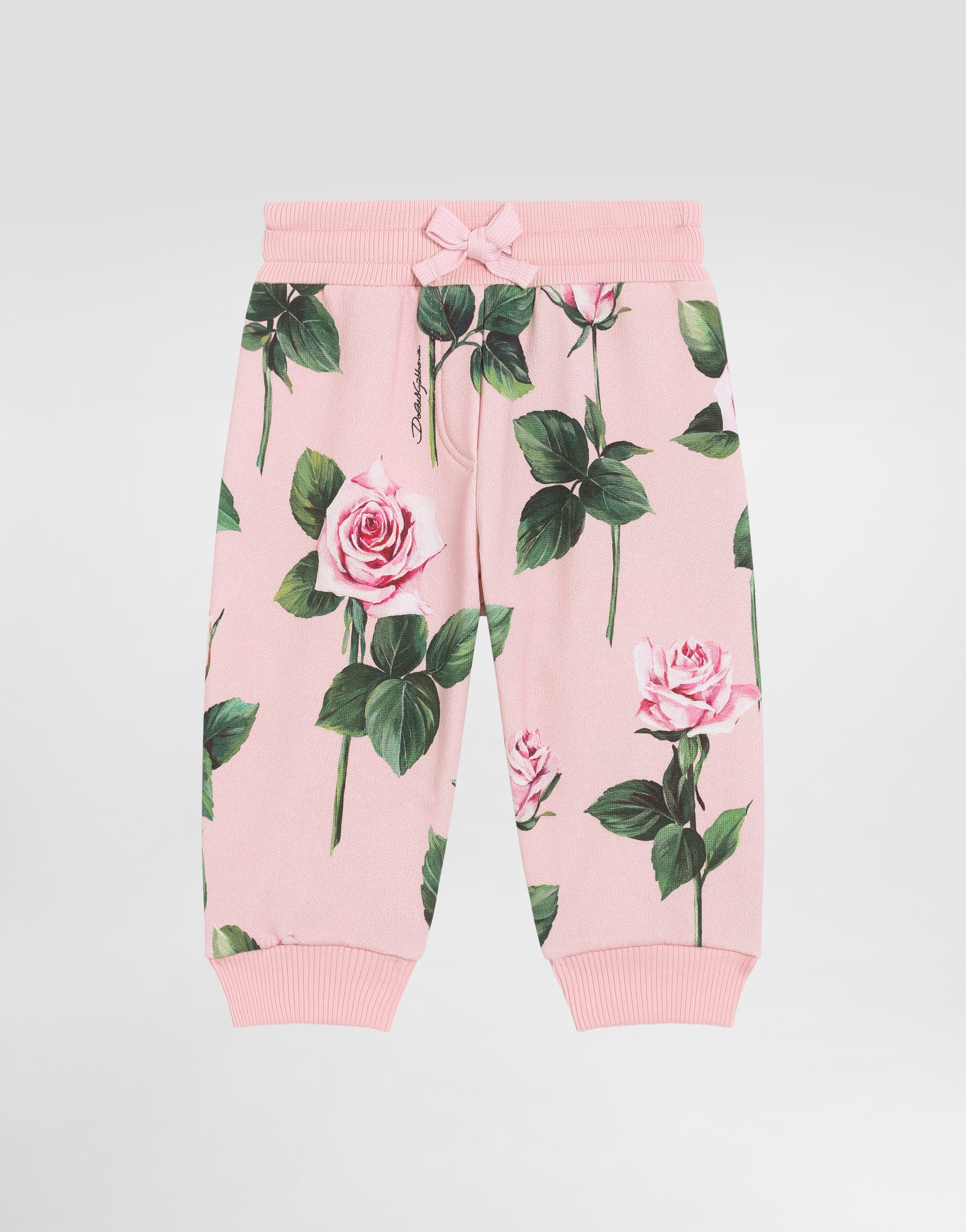 Cotton fleece jogging pants with rose print
