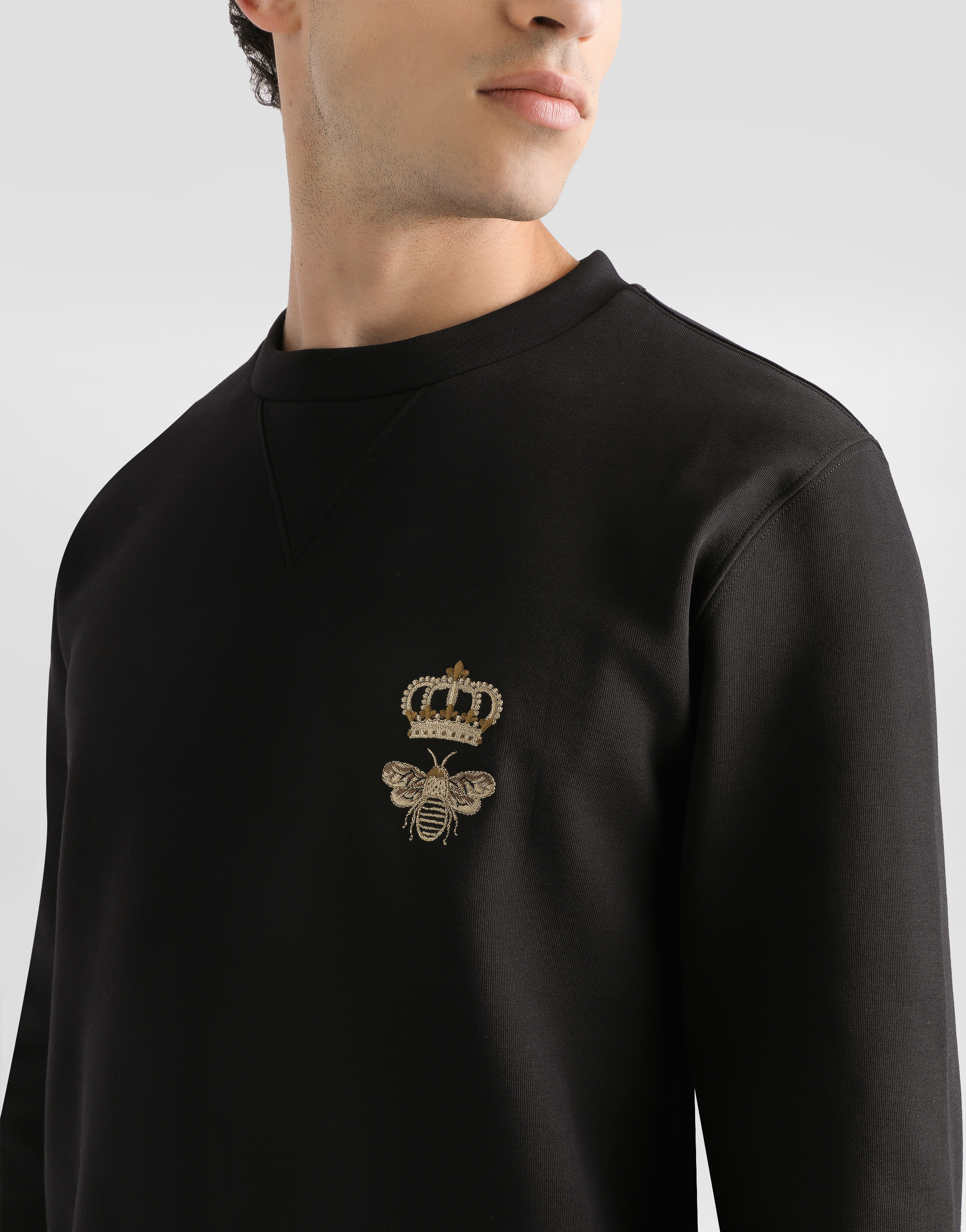 Shop Dolce & Gabbana Cotton Jersey Sweatshirt With Embroidery In Black