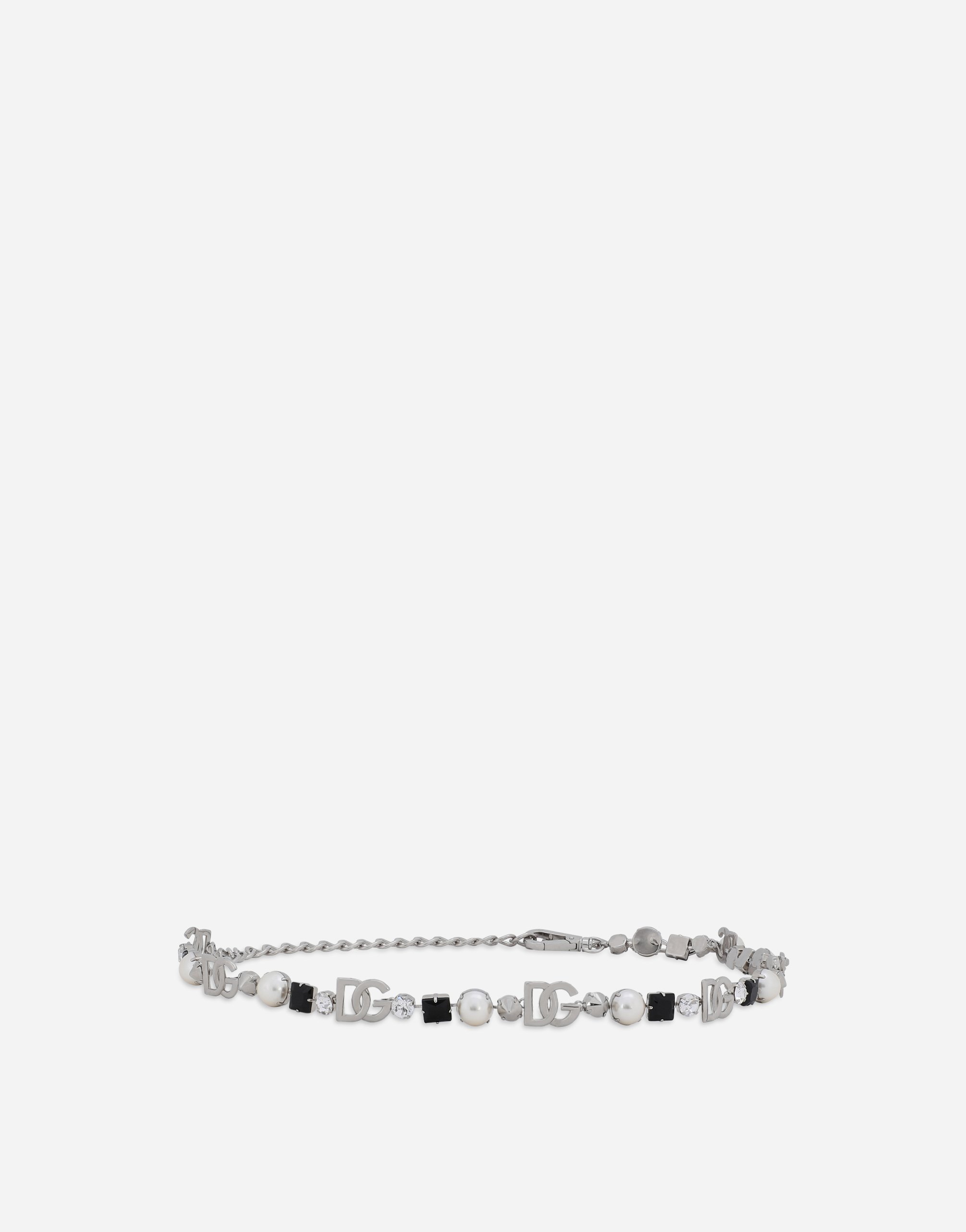 Dolce & Gabbana Belt With Rhinestones And Dg Logo - Woman Belts Silver Metal L