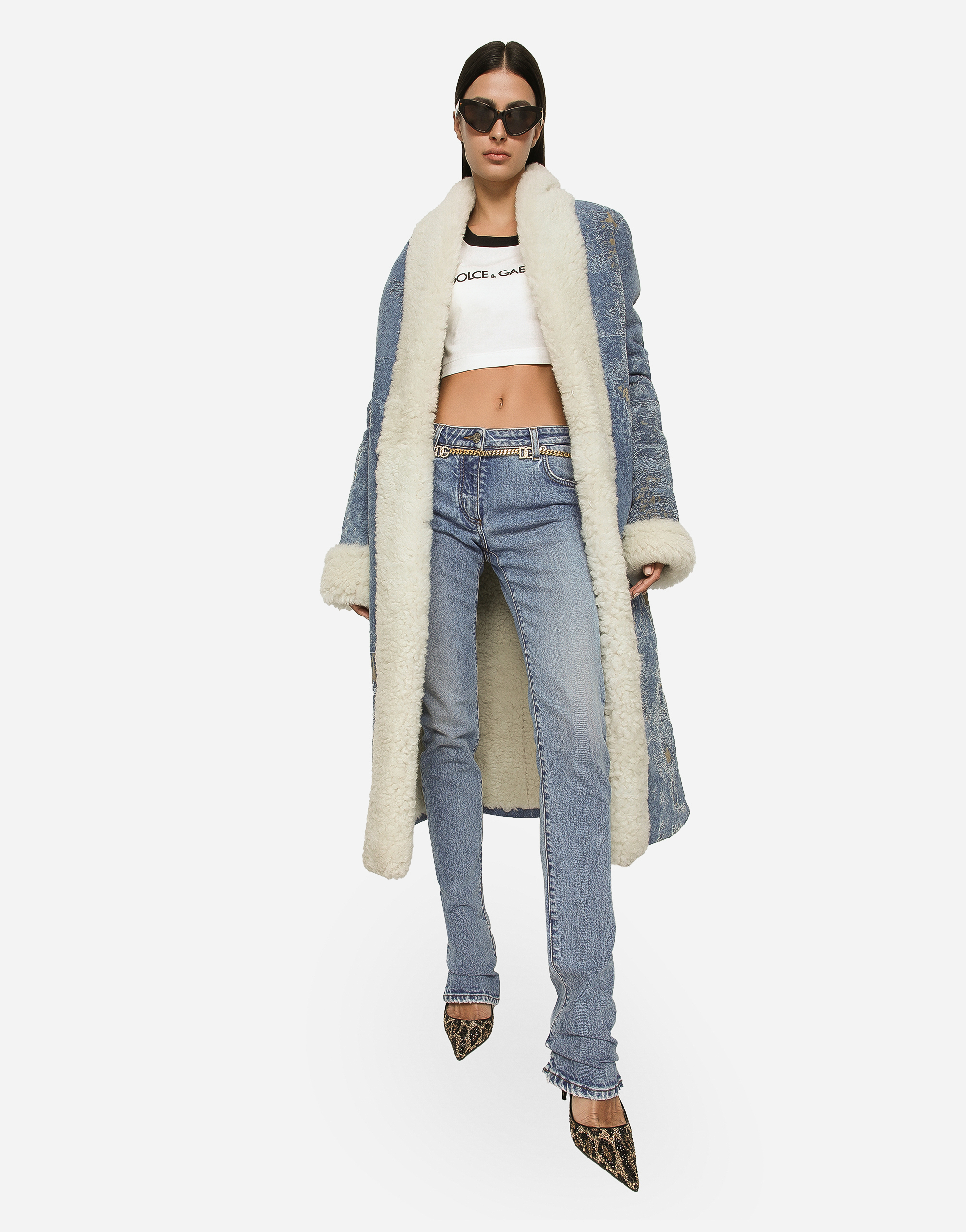 DOLCE & GABBANA DENIM AND SHEEPSKIN COAT