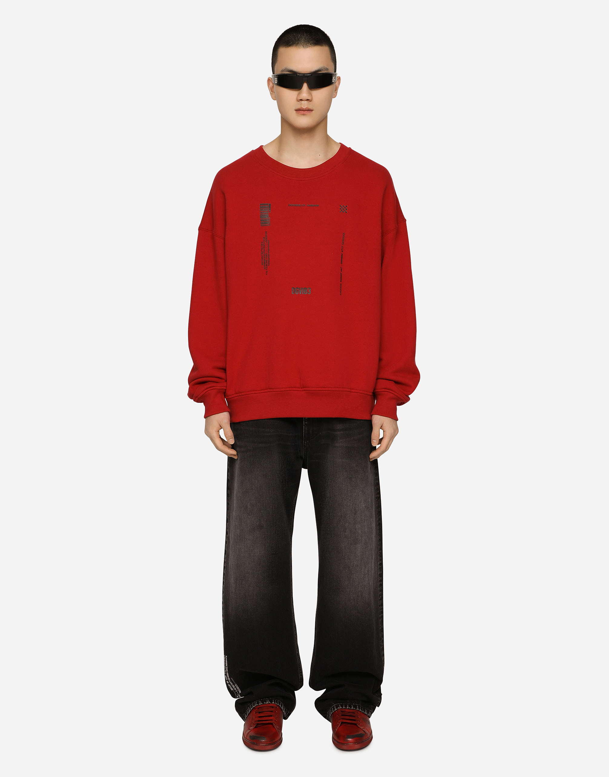 Dolce & Gabbana Jersey Sweatshirt With Dg Vib3 Print And Logo In Red