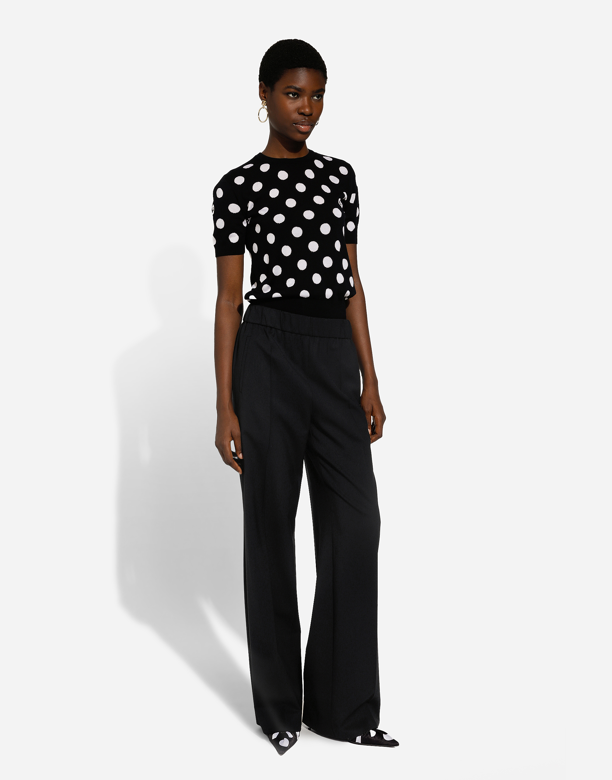 Flared stretch wool twill pants