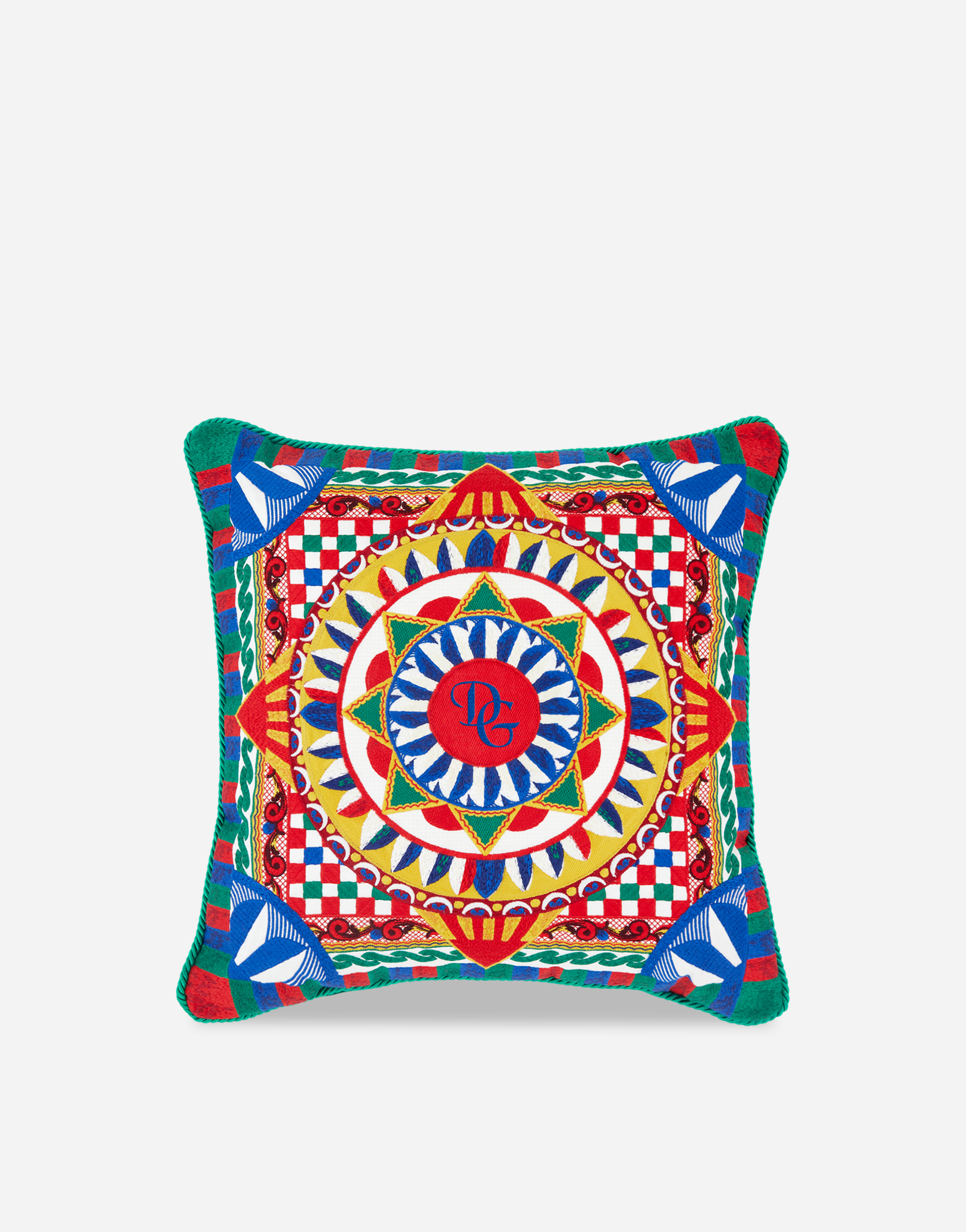 Dolce & Gabbana Embroidered Carretto-print Cushion In Multicolor
