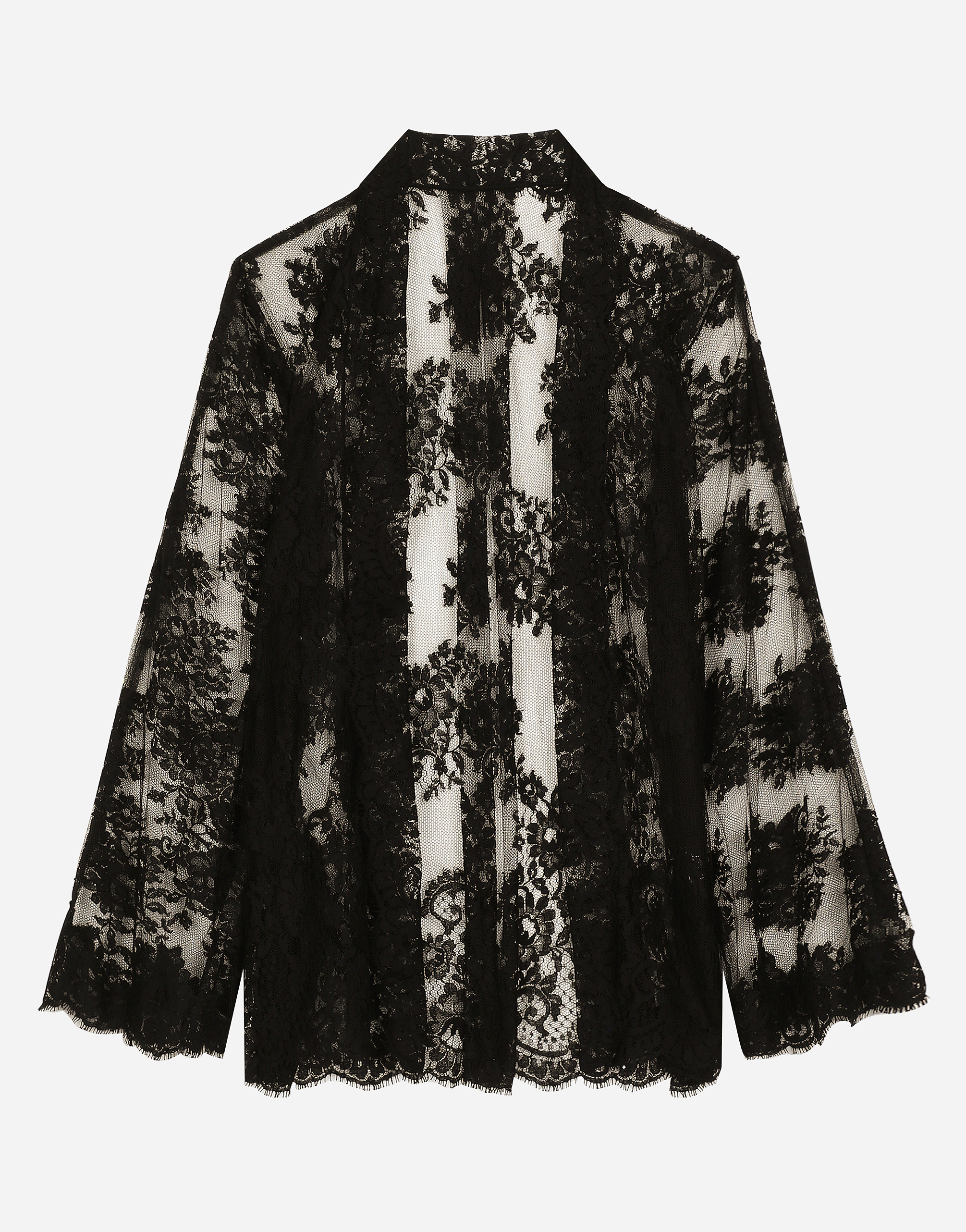 Floral Chantilly lace kimono shirt in Black for Women