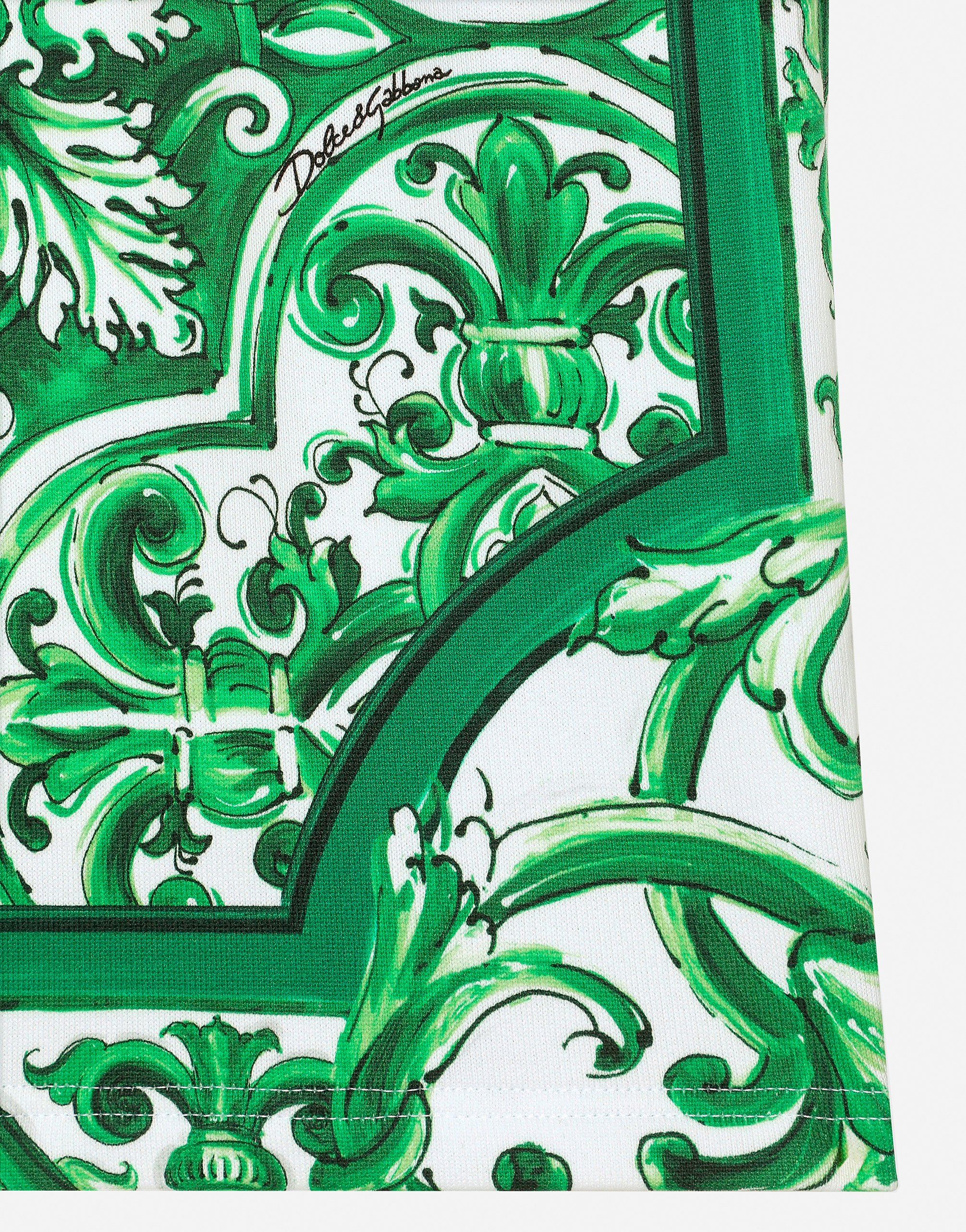 Jersey shorts with green majolica print