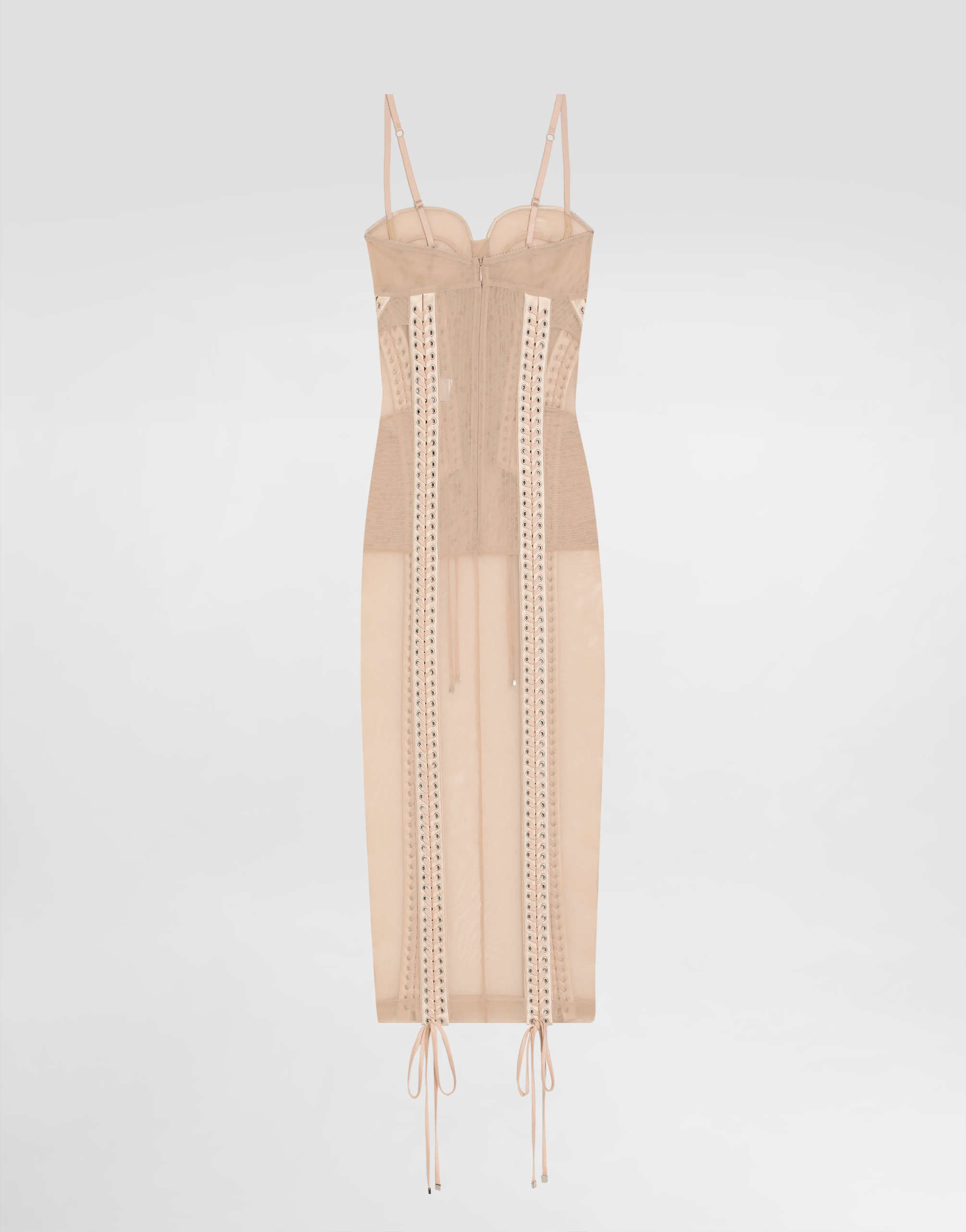 Dolce & Gabbana Light Tulle Calf-length Slip Dress With Corset Details In Pink