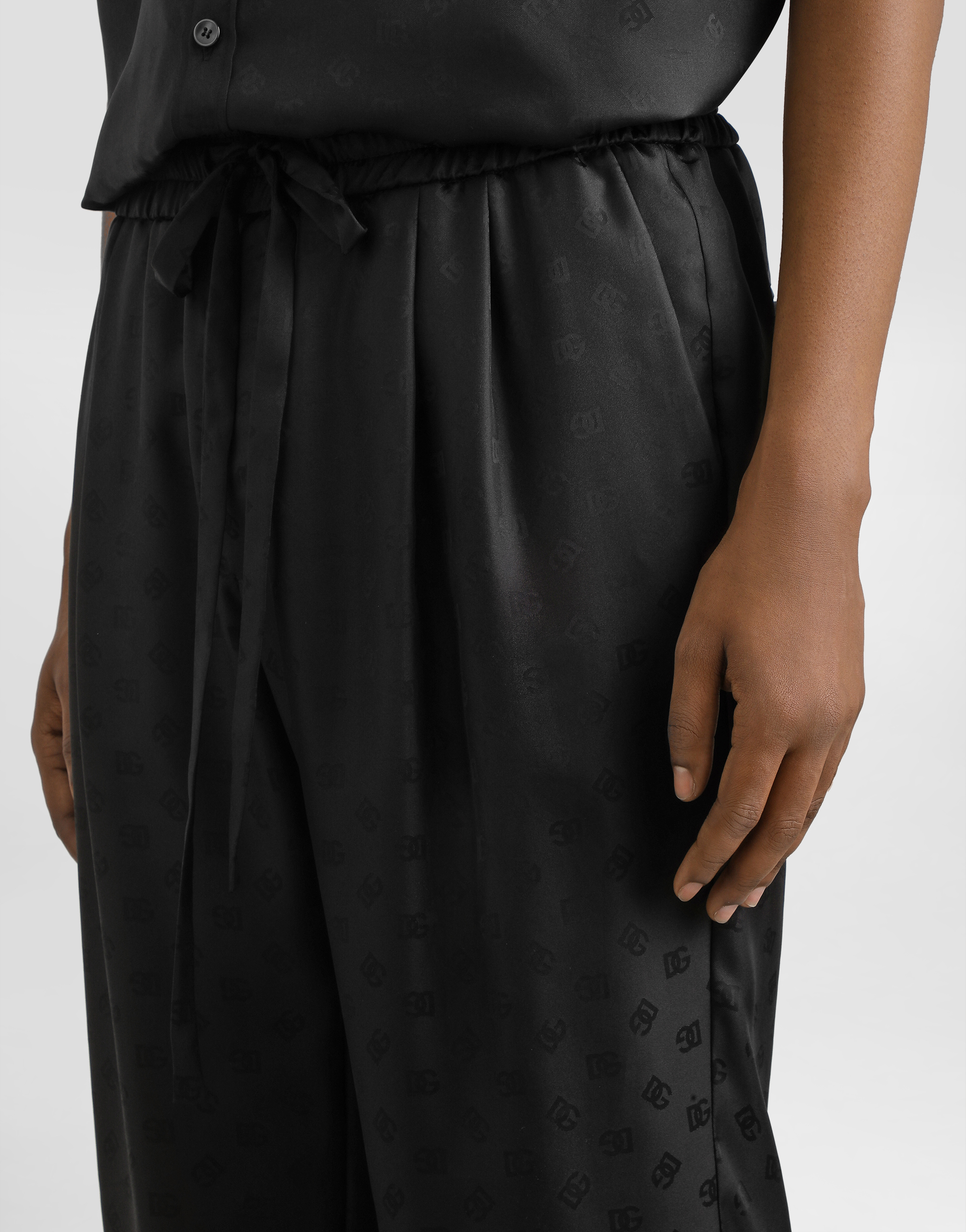 Dolce & Gabbana Silk Trousers With Monogram In Black
