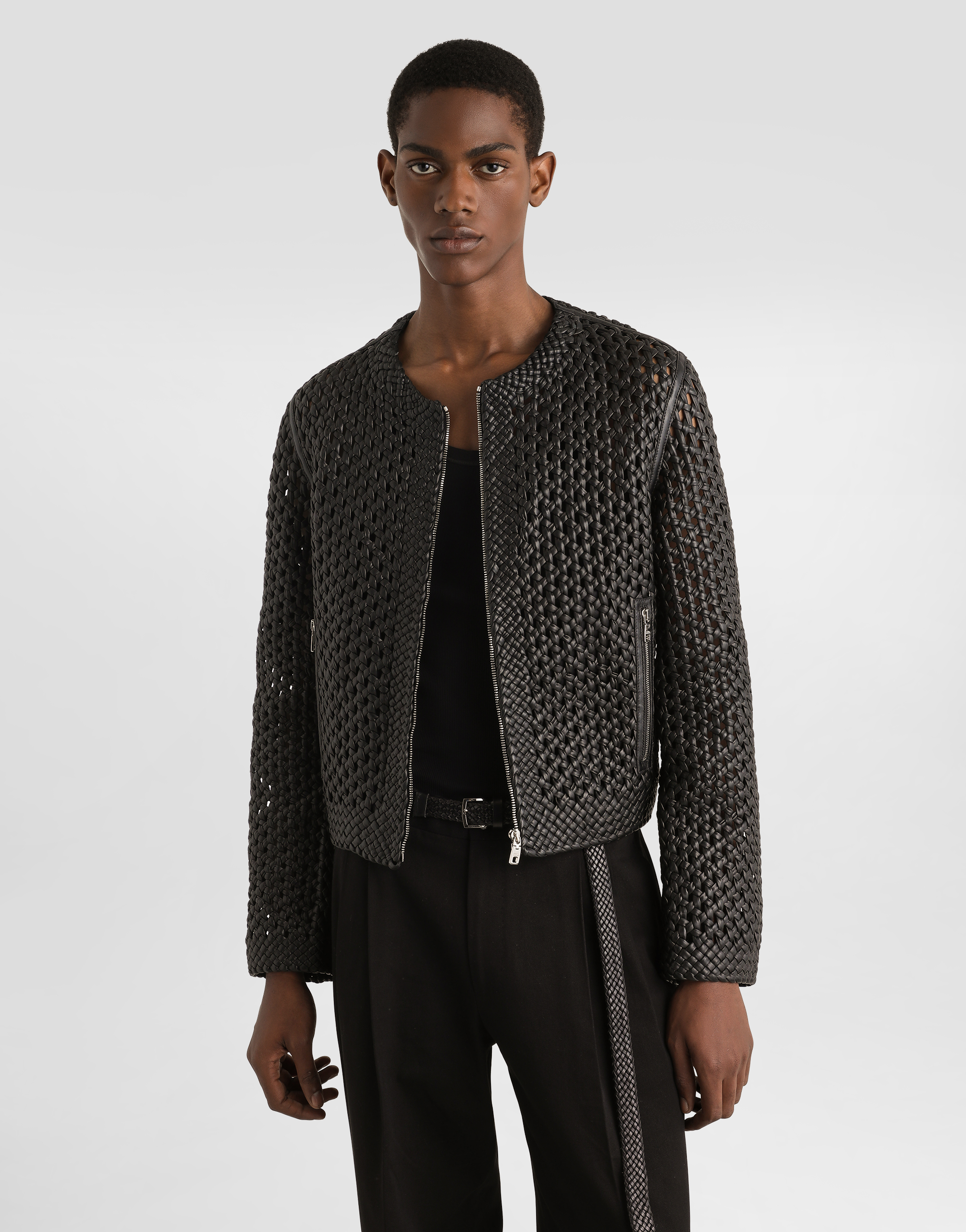 Dolce & Gabbana Woven Nappa-leather Jacket In Black