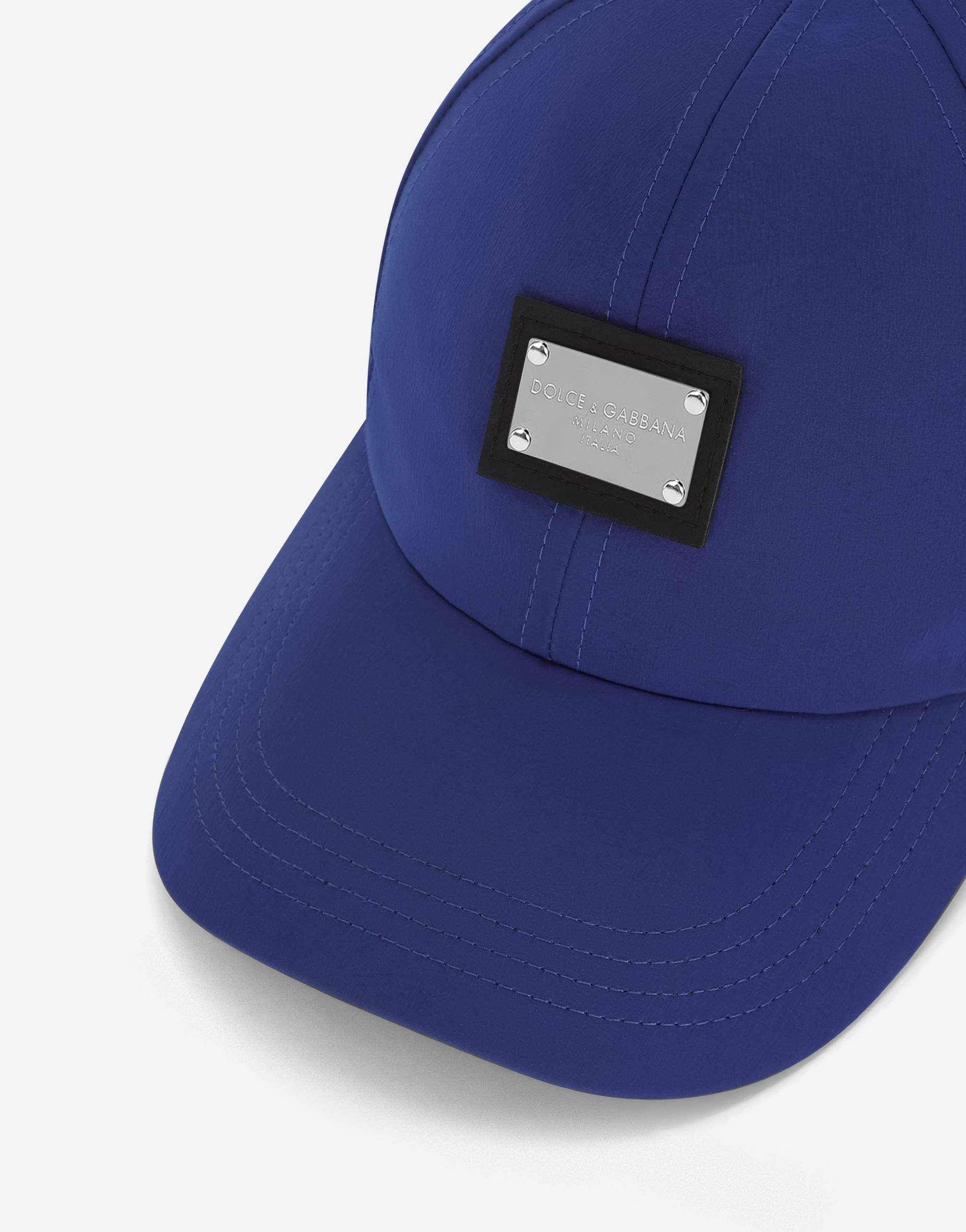 Shop Dolce & Gabbana Nylon Baseball Cap With Branded Tag In Blue