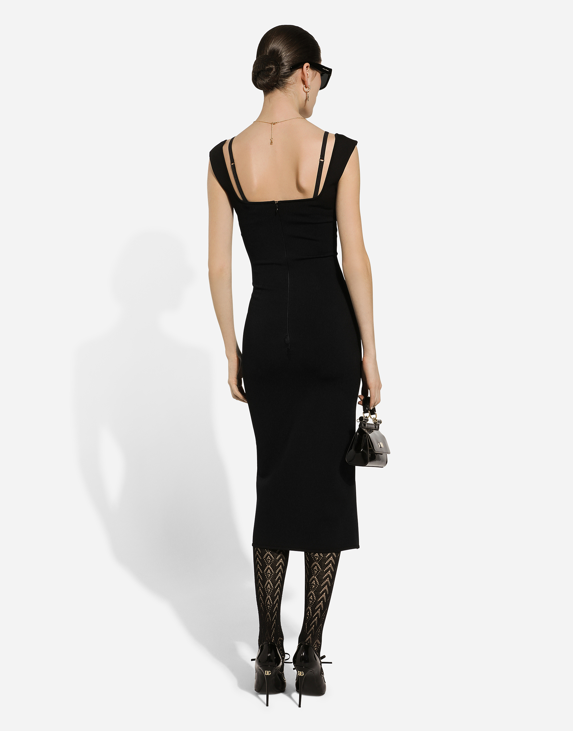 Dolce & Gabbana Women's Layered-neck Midi Dress In Black