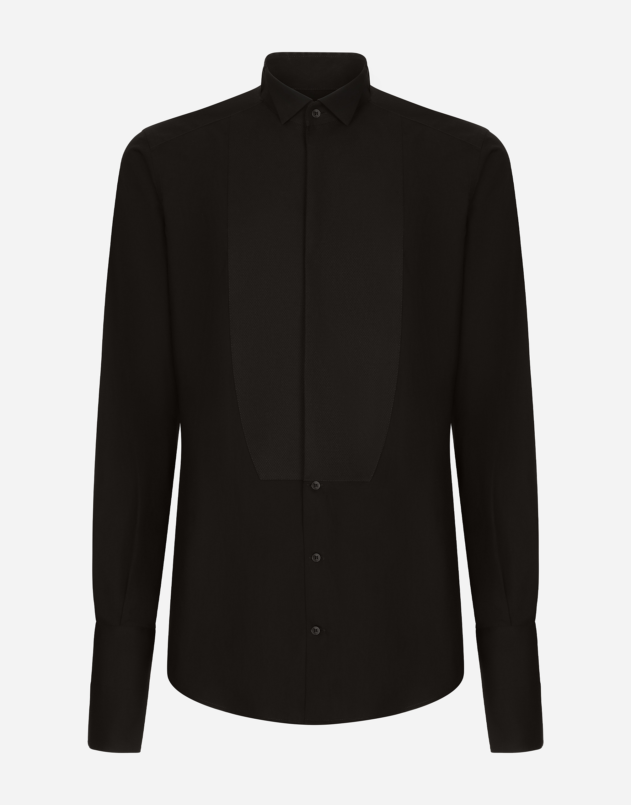 Shop Dolce & Gabbana Cotton Poplin Gold-fit Tuxedo Shirt In Black