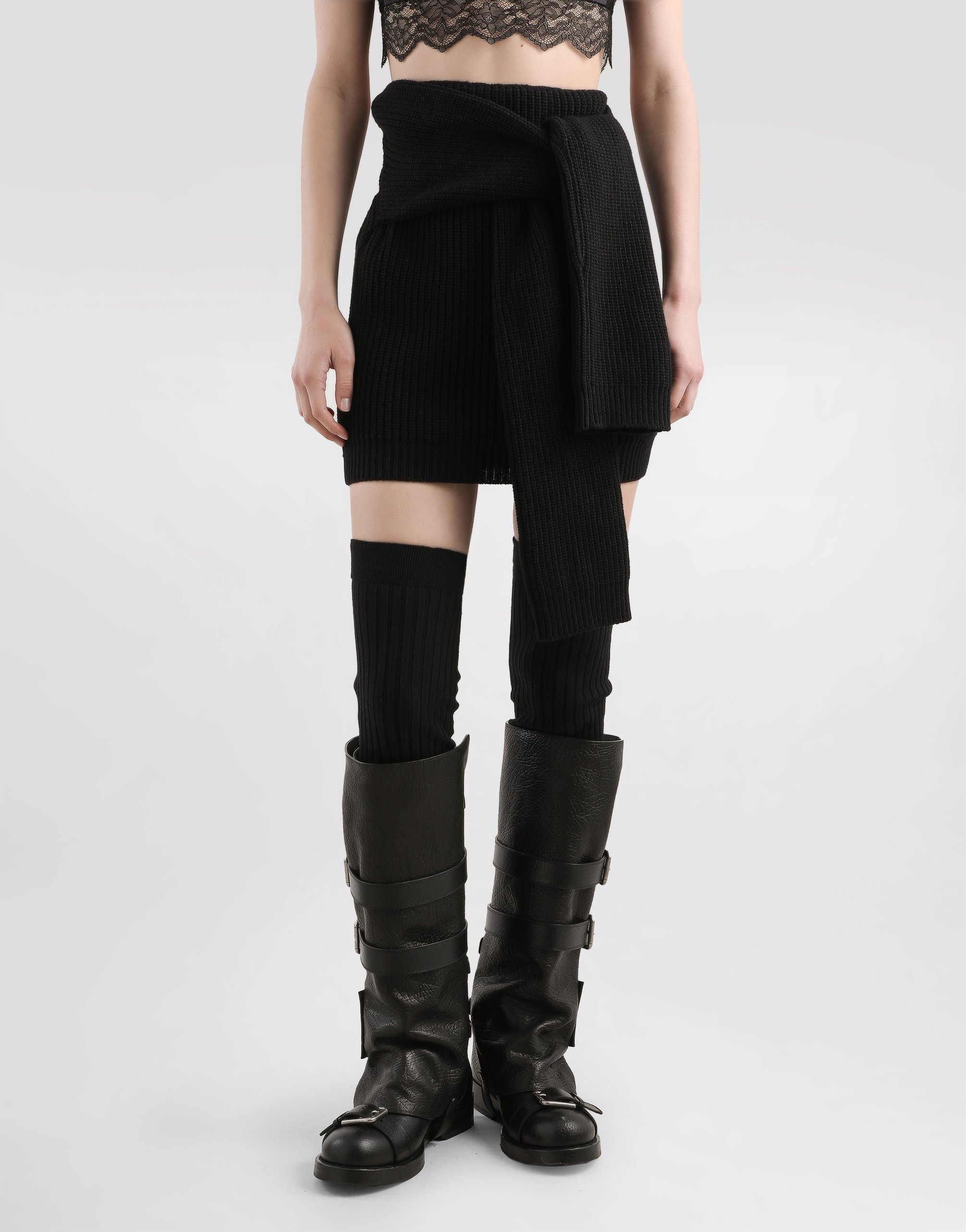 Dolce & Gabbana Ribbed-knit Wrap Skirt In Black
