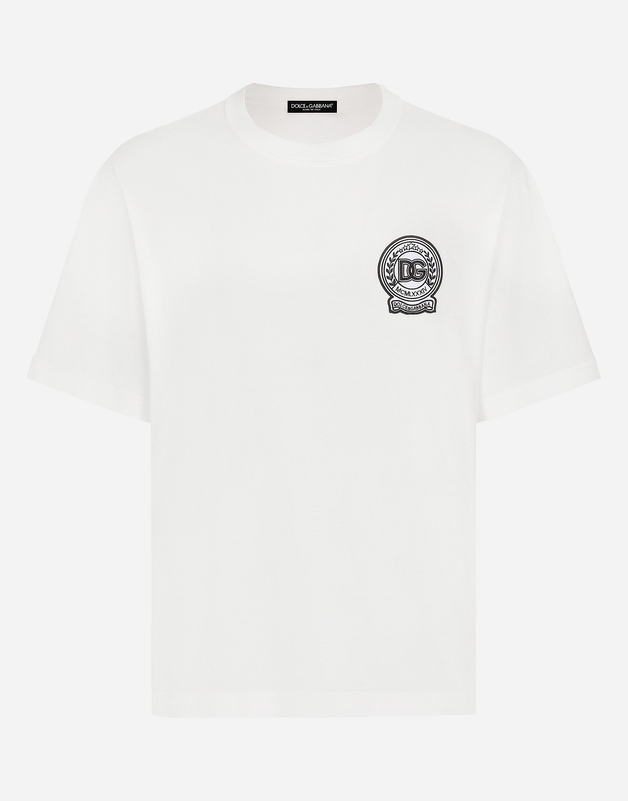 Dolce & Gabbana White T-shirt With Crew Neck And Printed Dg Logo On The Chest In White