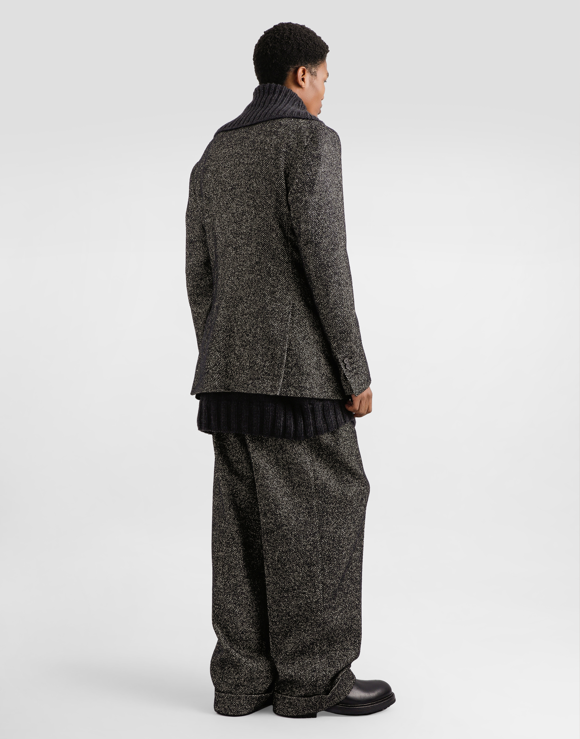 Dolce & Gabbana Double-breasted Jacket In Chevronwool In Black