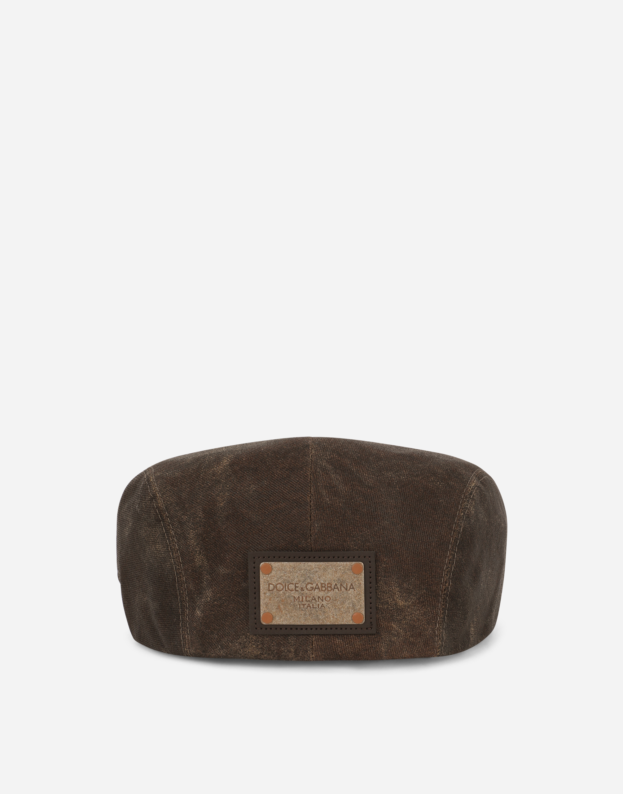 DOLCE & GABBANA WASHED COTTON FLAT CAP WITH LOGO TAG