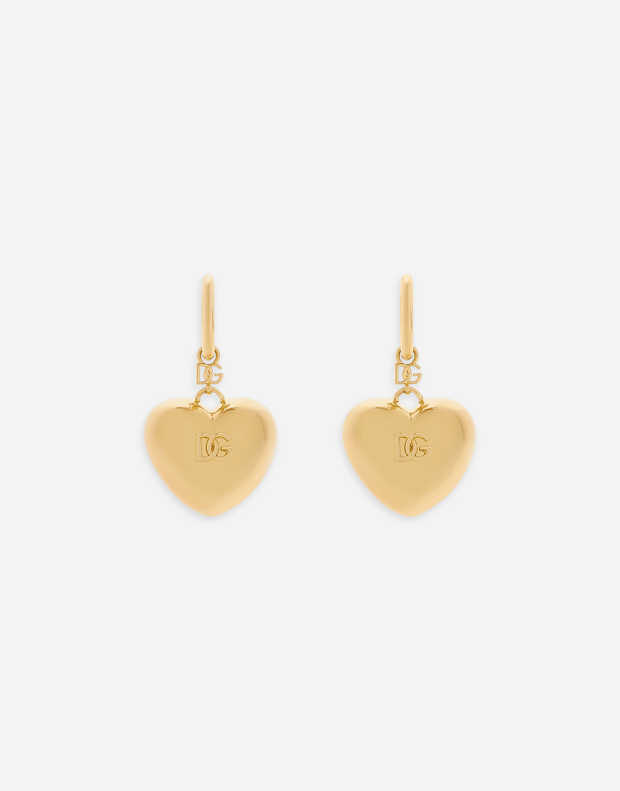 Dolce & Gabbana Heart Drop Earrings With Dg Logo - Woman Bijoux Gold Metal Onesize