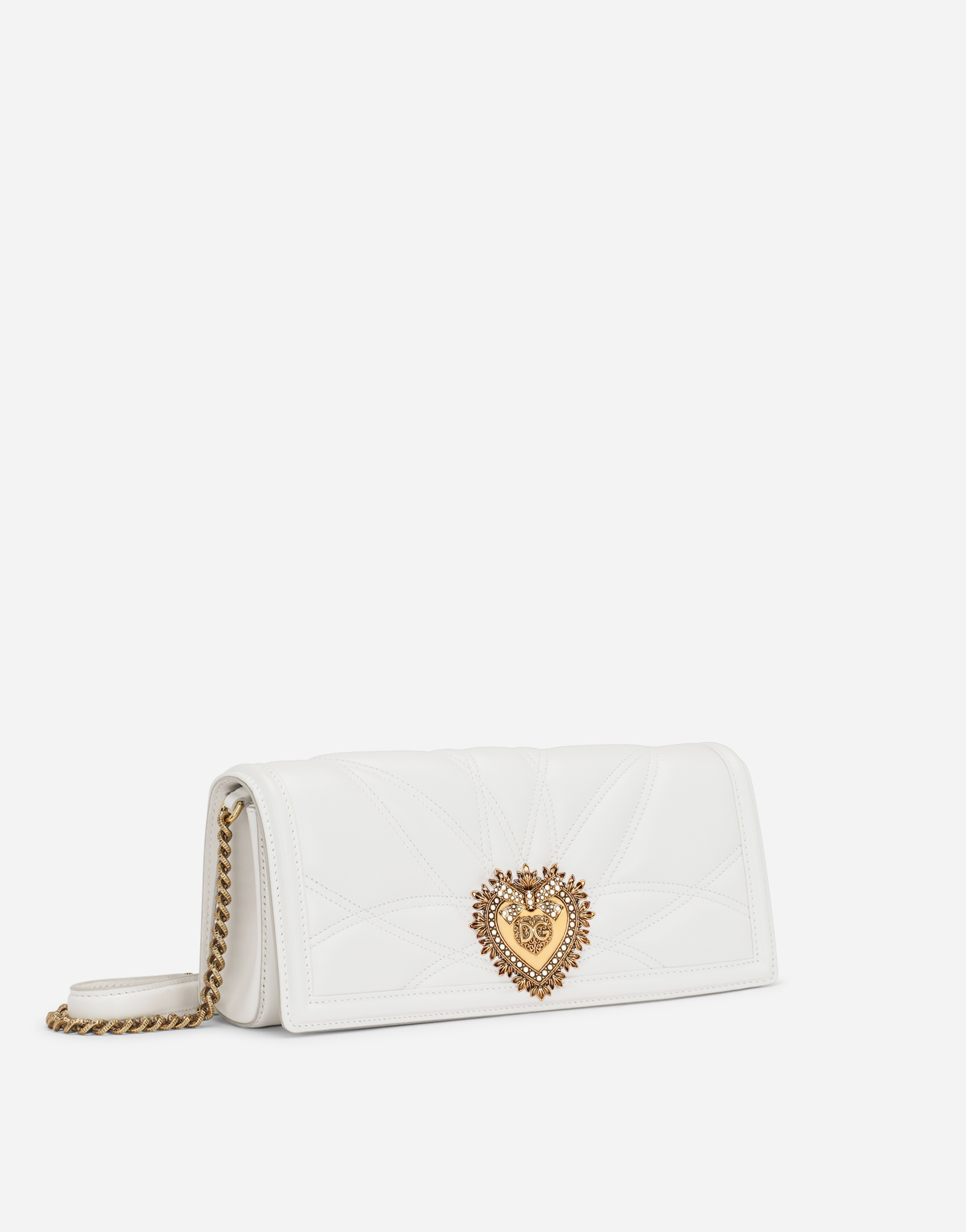 Shop Dolce & Gabbana Quilted Nappa Leather Devotion Baguette Bag In White
