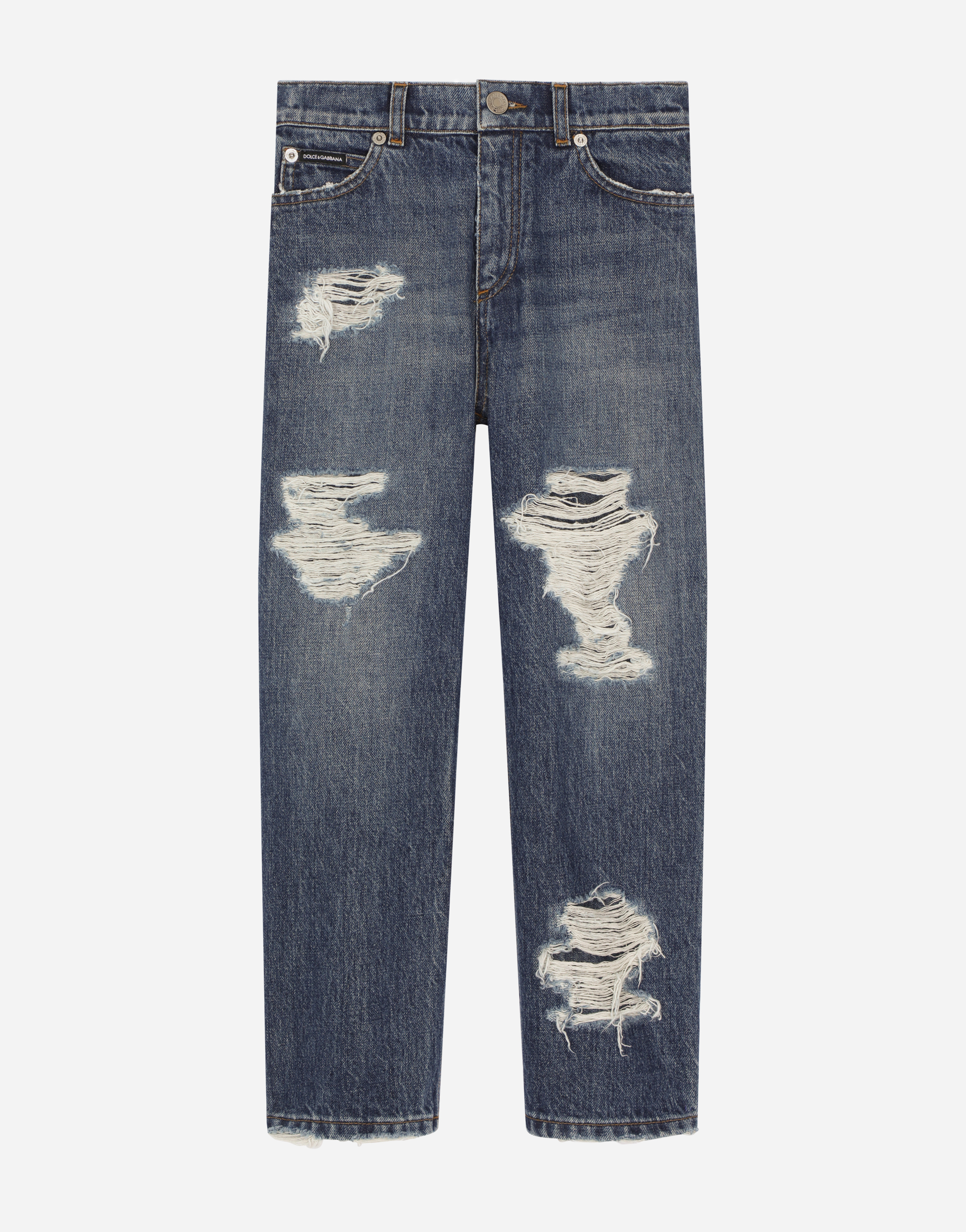 Dolce & Gabbana 5-pocket Ripped Denim Jeans In Multicolor