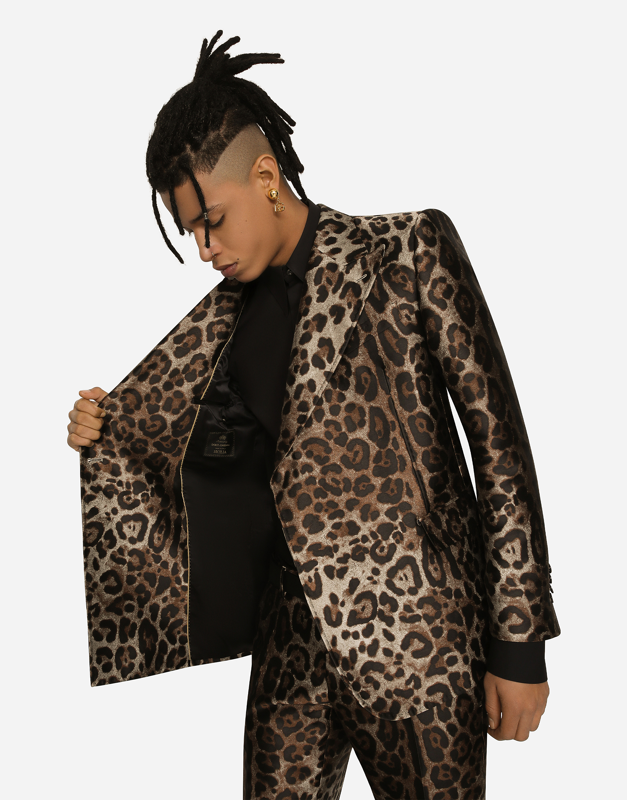 Shop Dolce & Gabbana Double-breasted Leopard-design Jacquard Sicilia-fit Suit In Multicolor