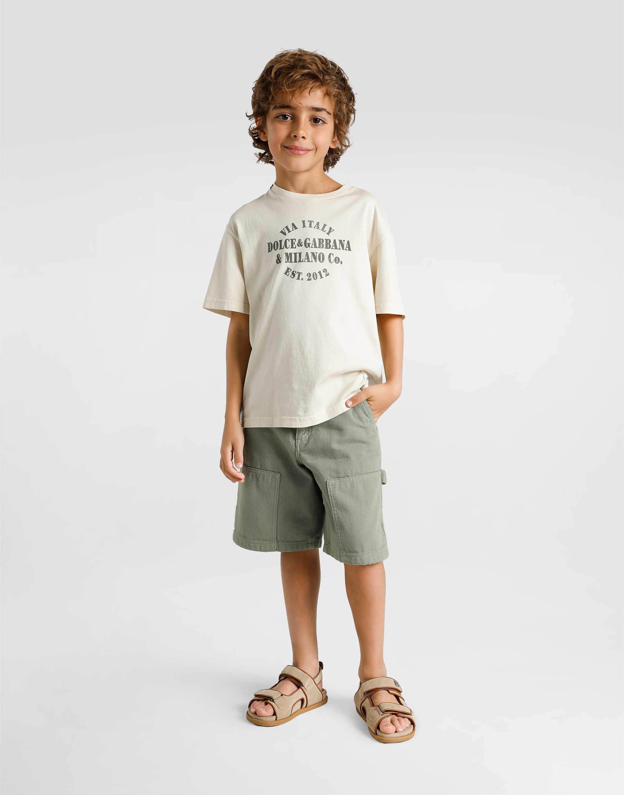  Dolce & Gabbana Jersey T-shirt With Print And Logo Patch - Man T-shirts And Sweatshirts Cream 3 Years 