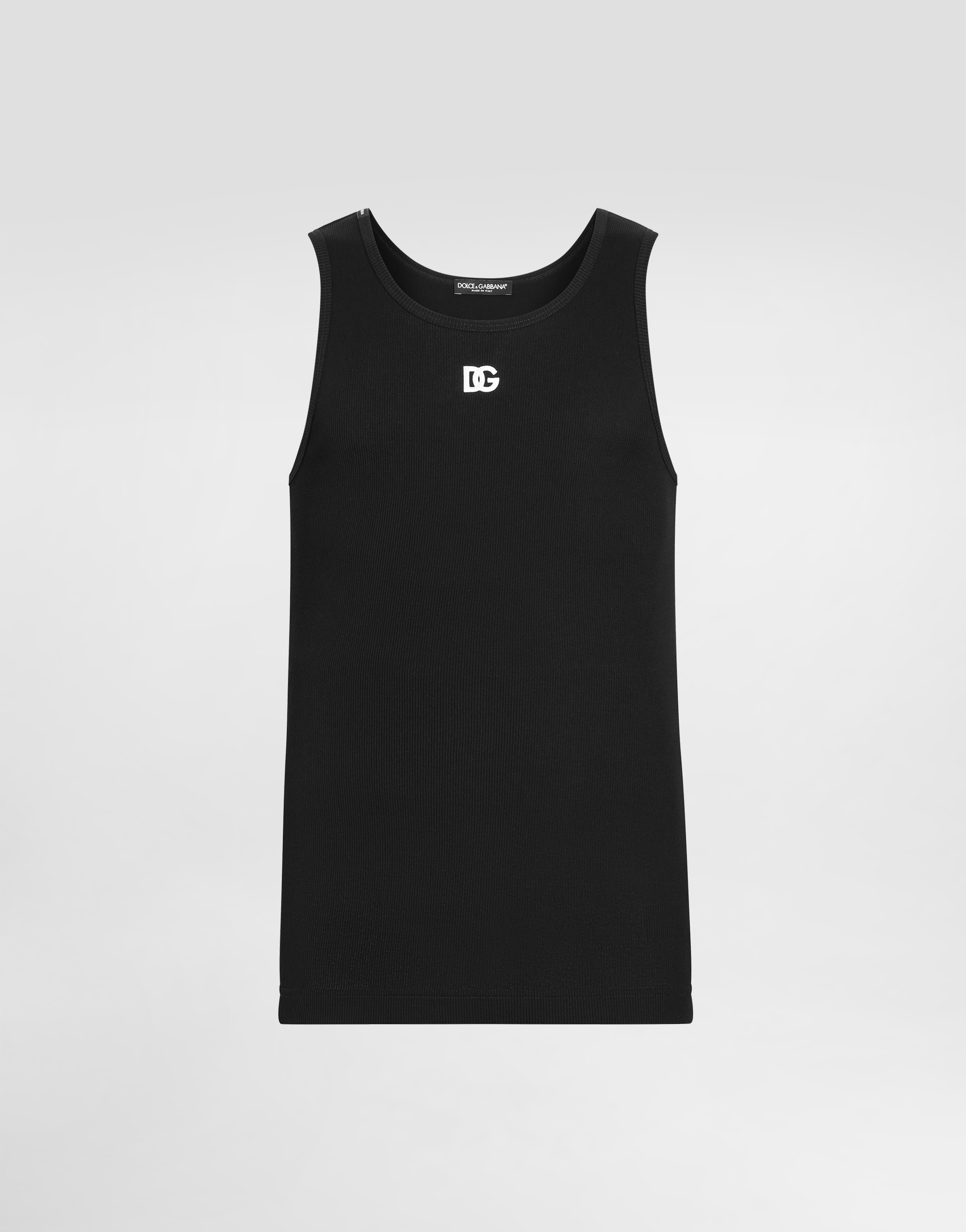 Dolce & Gabbana Ribbed Cotton Tank Top With Round Neckline In Black